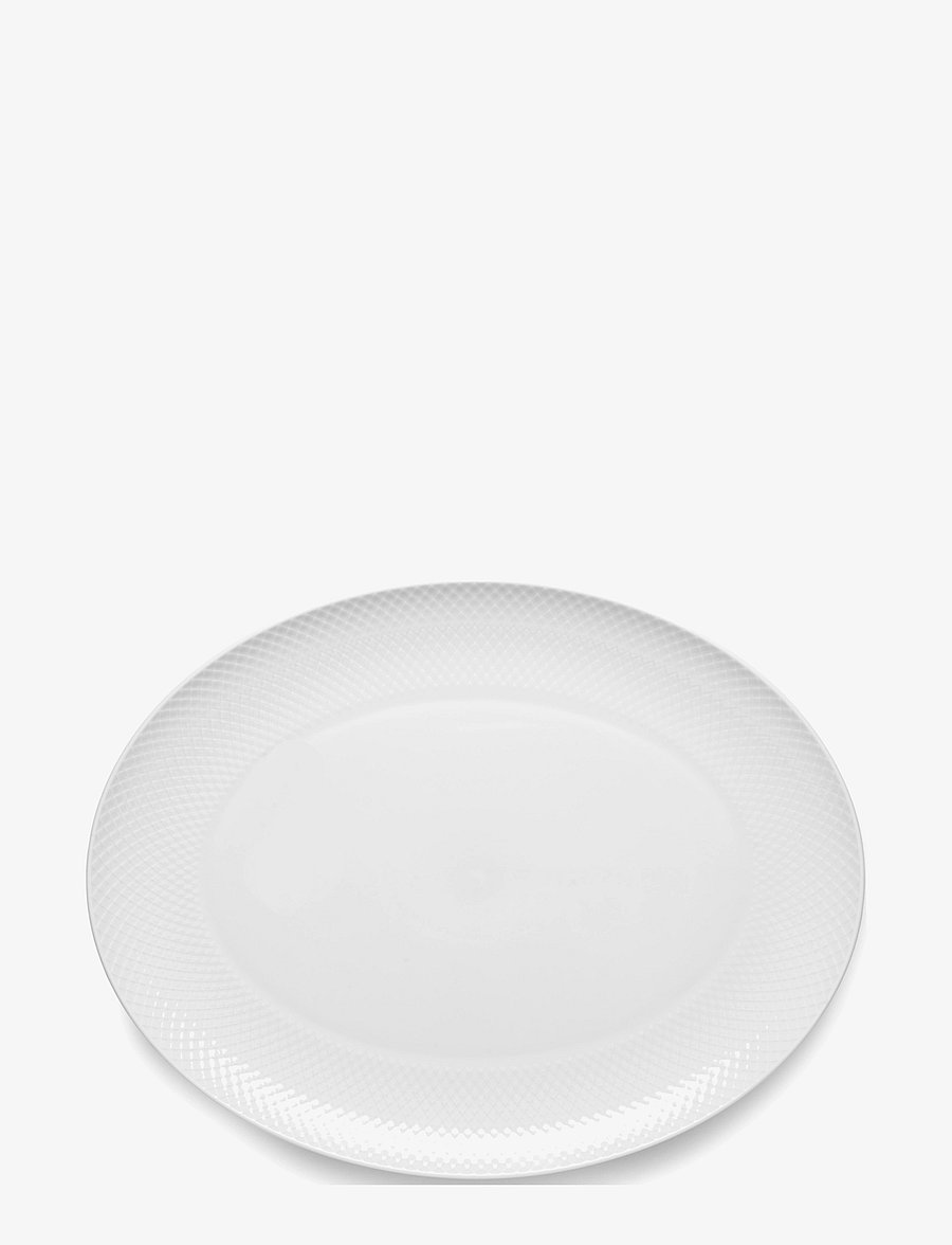 Lyngby Porcelæn - Rhombe Ovalt serveringsfad 42x32 hvid - køb efter pris - white - 0