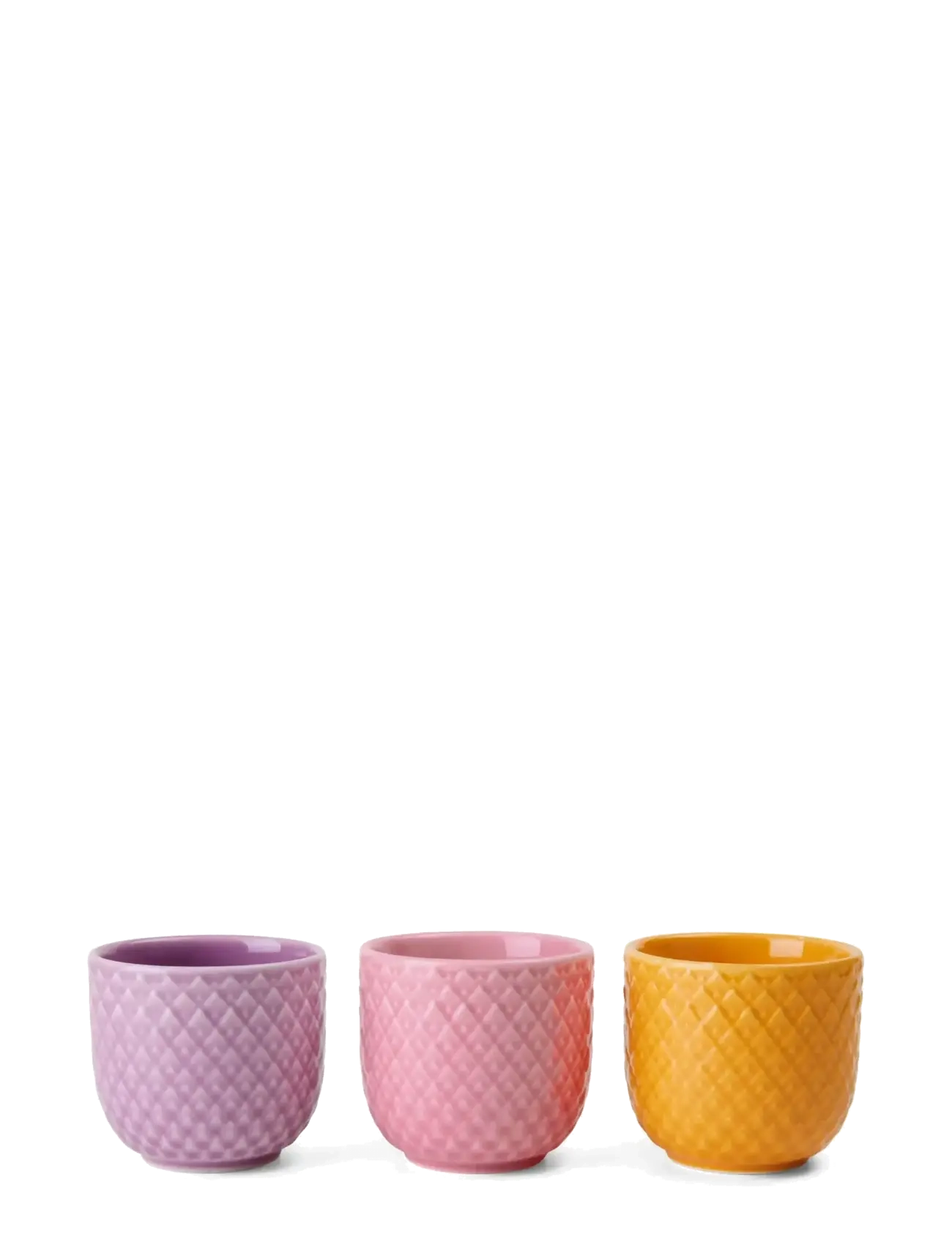 Lyngby Porcelæn Rhombe Color Æggebæger Ø5 cm gul/rosa/lilla 3 stk. - Æggebægre - YELLOW/ROSE/LILAC / purple