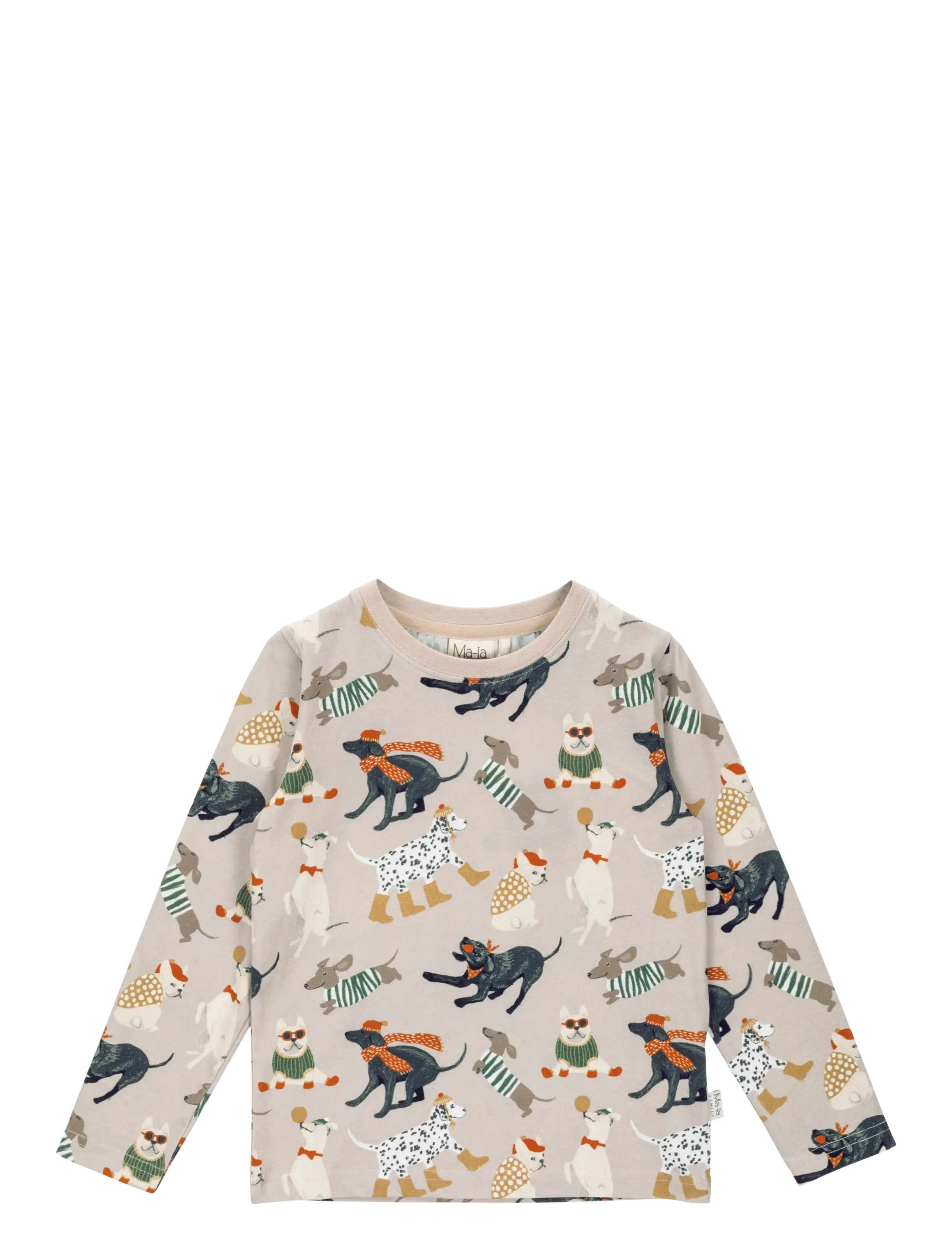 Maia Family Hundar Tröja, Børn, Børne Langærmet Trøje Med Hundeprint, Beige, Str: 104