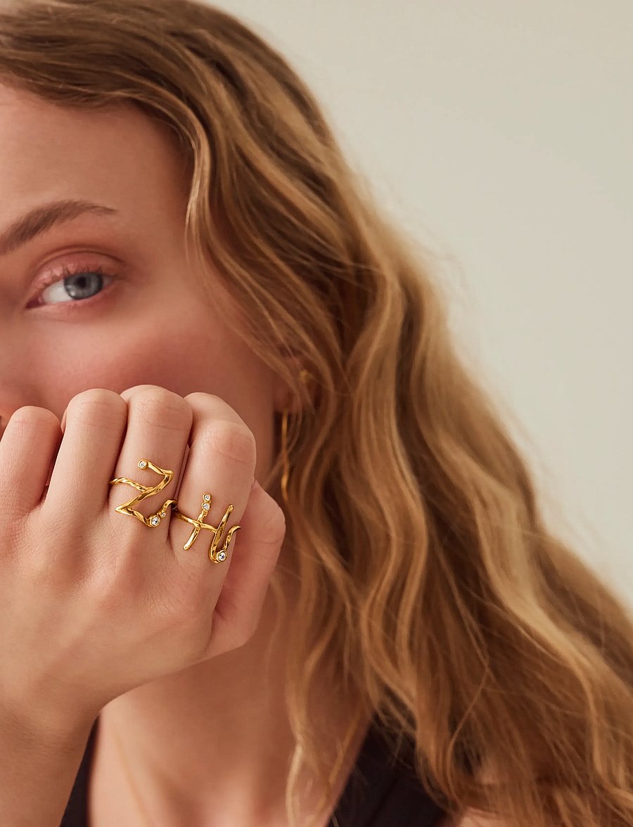Maanesten - H Alphabet Ring - hringir - gold - 0