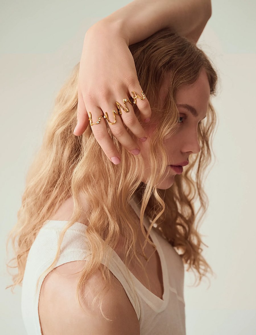 Maanesten - N Alphabet Ring - ringen - gold - 0