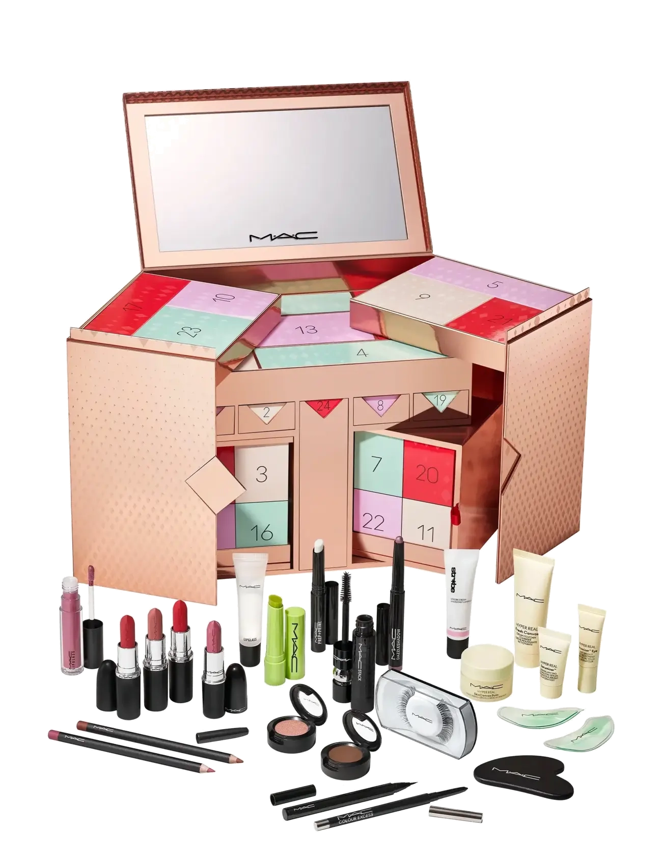MAC - 24 Mystery Must-Haves Advent Calendar - russian red + modesty + syrup + clear + love child + like squirt + soar + cool spice + espresso + cl - 1