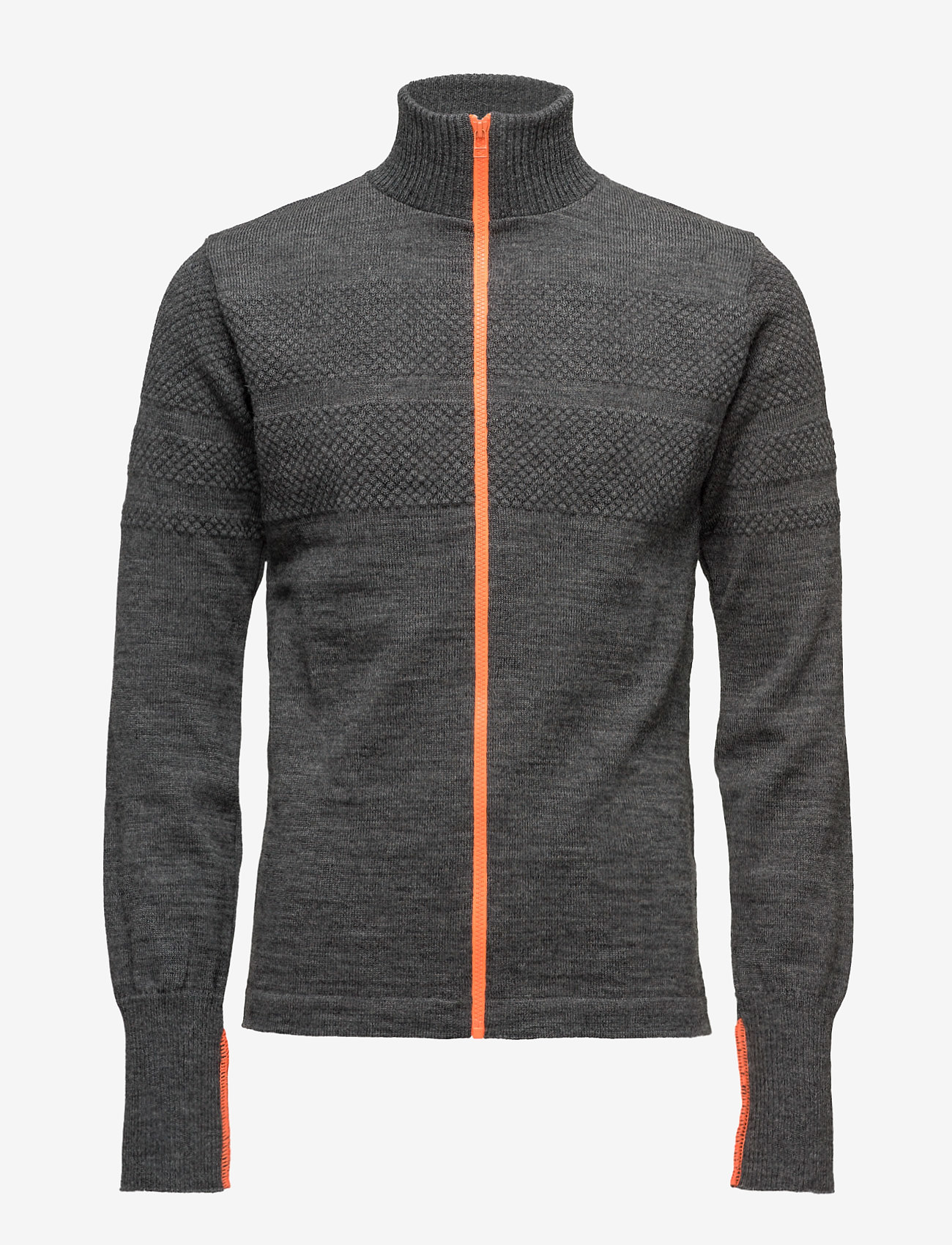 Mads Nørgaard - 100% Wool Klemens Zip Kontrast - nordisk stil - charcoal melange/orange - 0