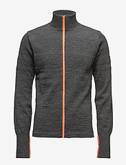 Mads Nørgaard - 100% Wool Klemens Zip Kontrast - nordic style - charcoal melange/orange - 0