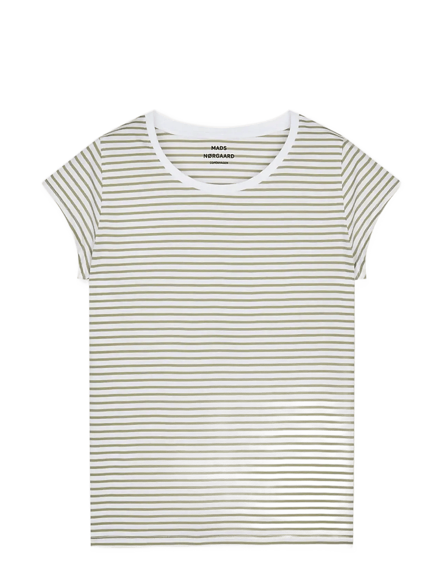 Mads Nørgaard - Fine Jersey Stripe Teasy Tee FAV - t-särgid - brilliant white/overland trek - 0