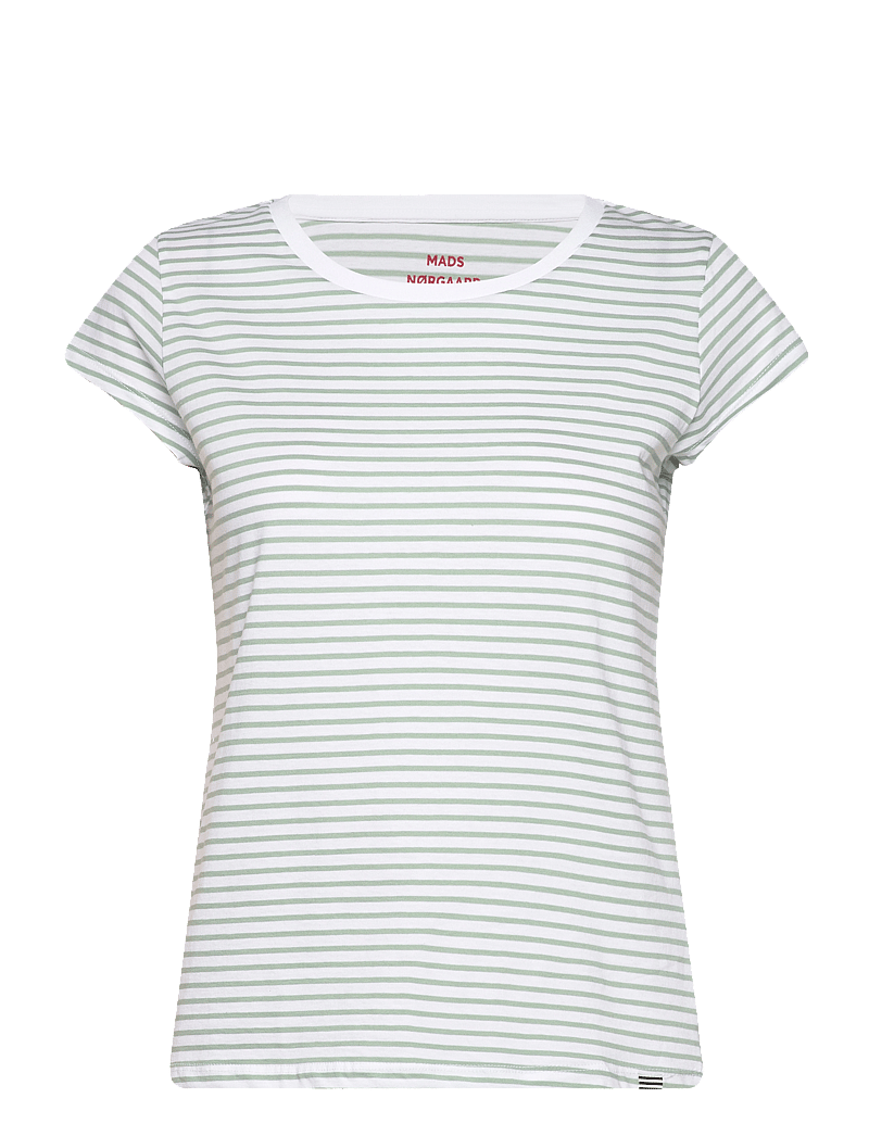 Mads Nørgaard - Fine Jersey Stripe Teasy Tee FAV - t-shirts - brilliant white/jadeite - 0