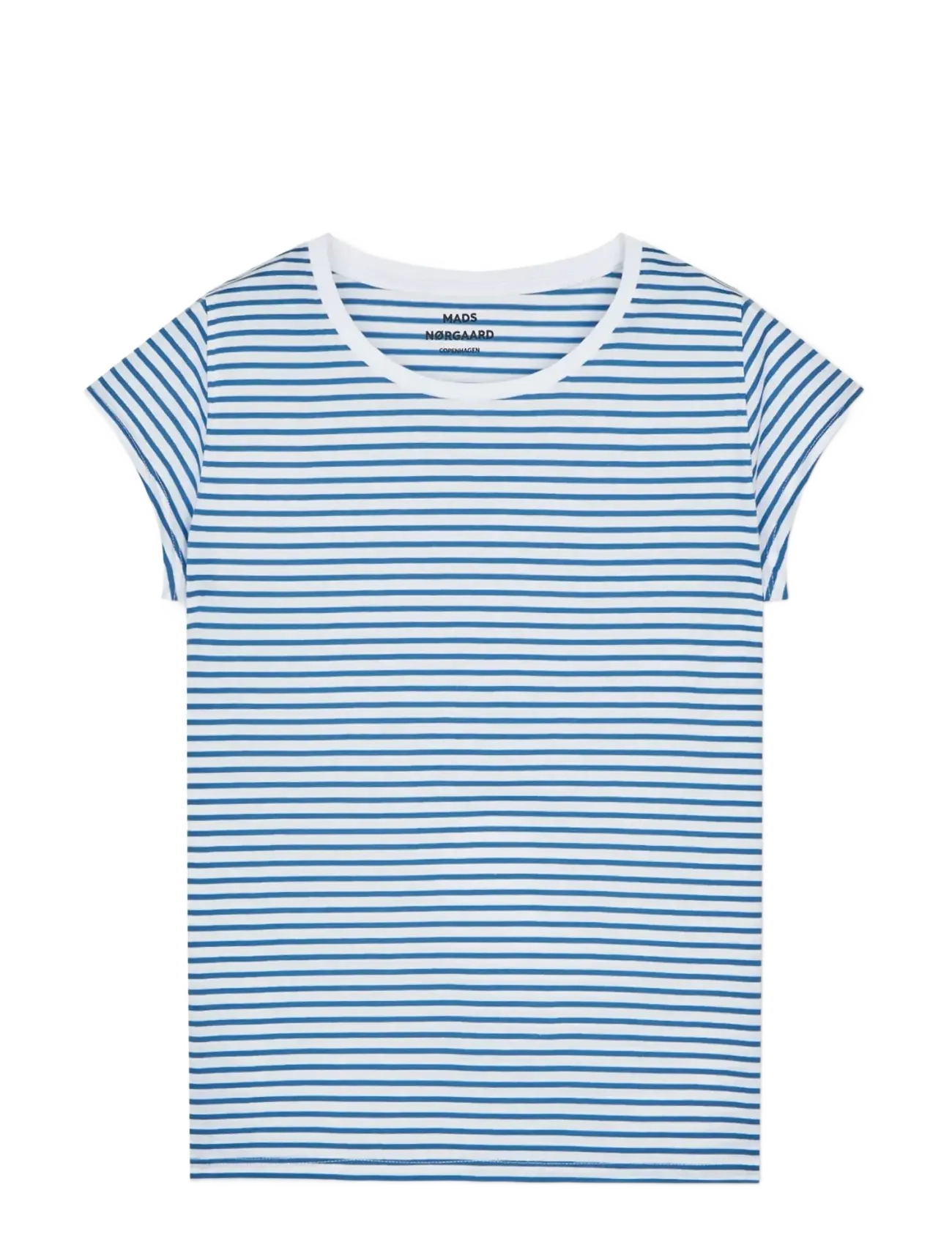 Mads Nørgaard Fine Jersey Stripe Teasy Tee FAV - Back to basics - BRILLIANT WHITE/BRIGHT COBALT / blue