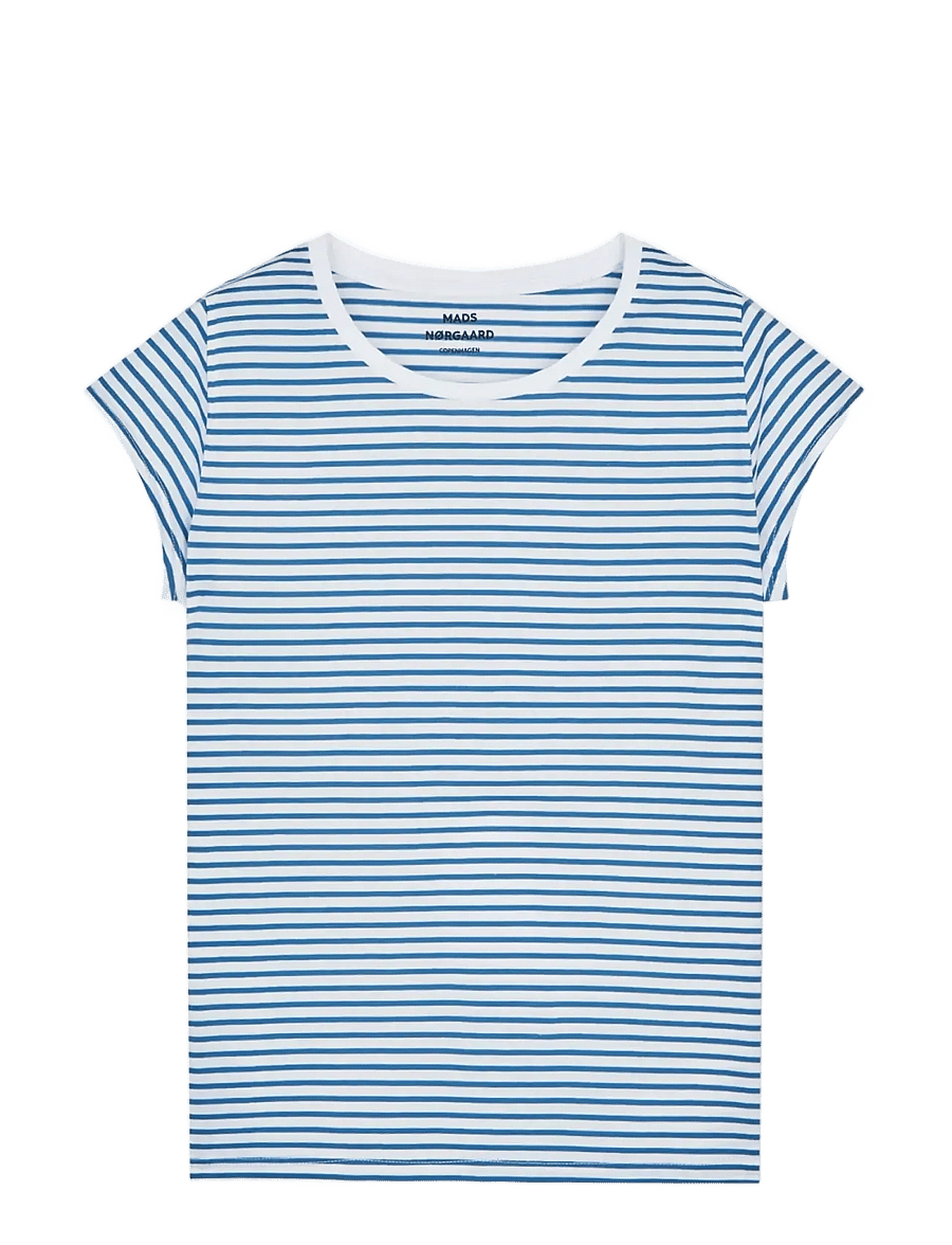 Mads Nørgaard - Fine Jersey Stripe Teasy Tee FAV - t-särgid - brilliant white/bright cobalt - 0