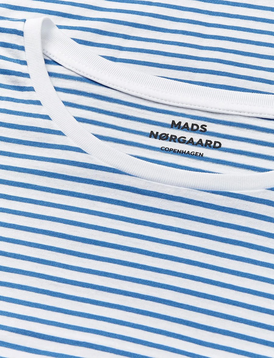 Mads Nørgaard - Fine Jersey Stripe Teasy Tee FAV - t-särgid - brilliant white/bright cobalt - 1