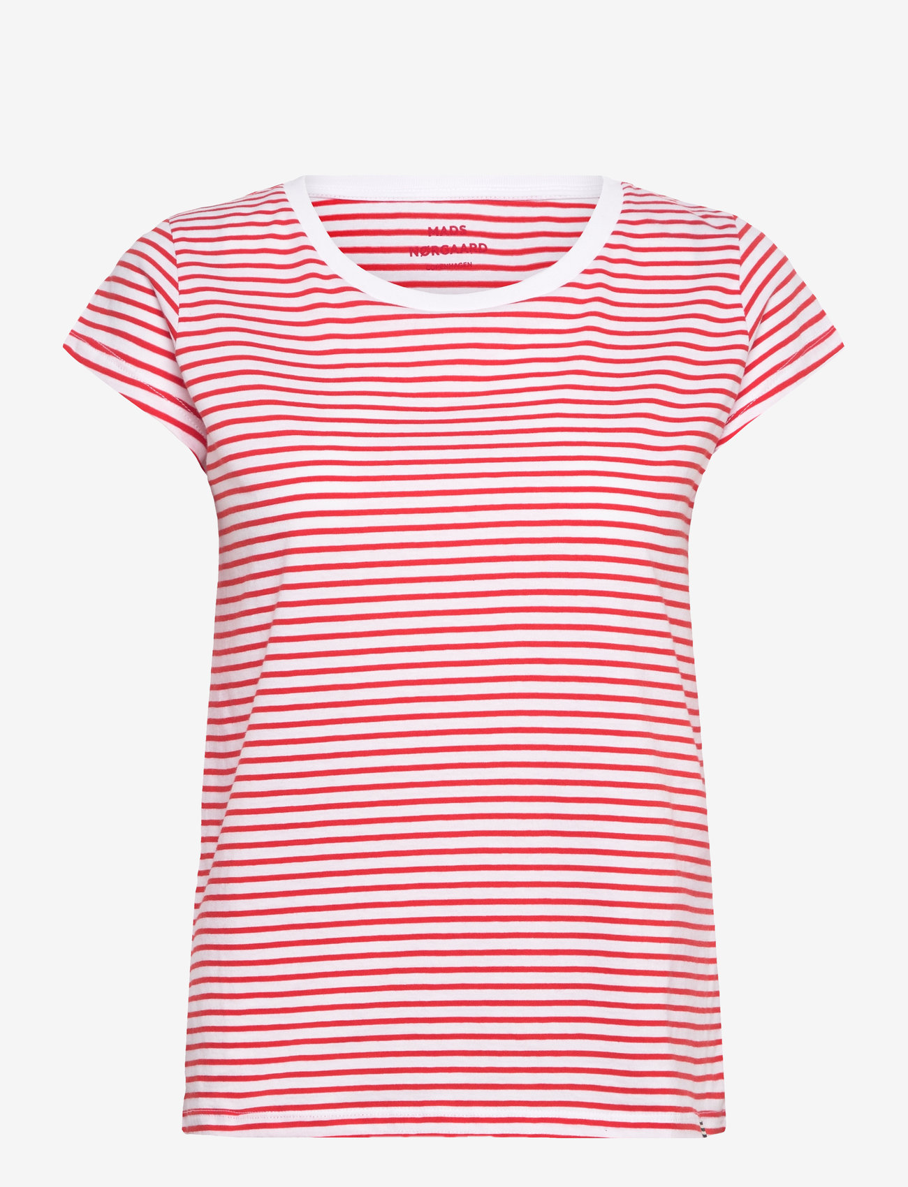 Mads Nørgaard - Fine Jersey Stripe Teasy Tee FAV - t-shirty - fiery red/brilliant white - 0