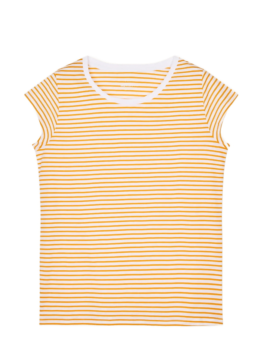 Mads Nørgaard - Fine Jersey Stripe Teasy Tee FAV - t-särgid - brilliant white/zinnia - 1