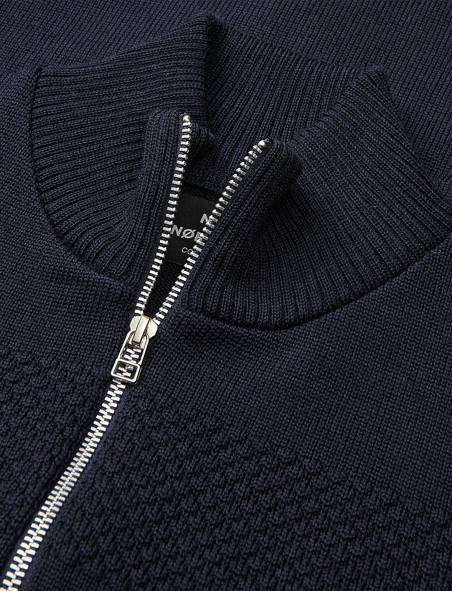 Mads Nørgaard - Wool Klemens Zip Knit - full zip jumpers - parisian night/charcoal melang - 1