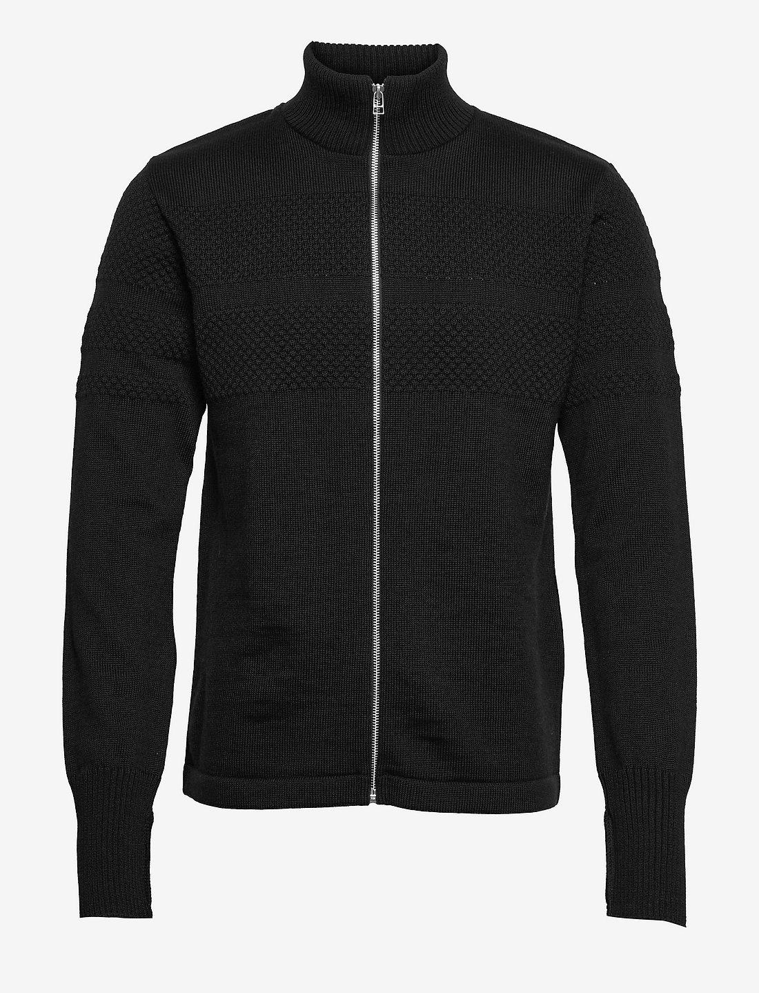 Mads Nørgaard - Wool Klemens Zip Knit - pullover mit durchgehendem reißverschluss - black - 0
