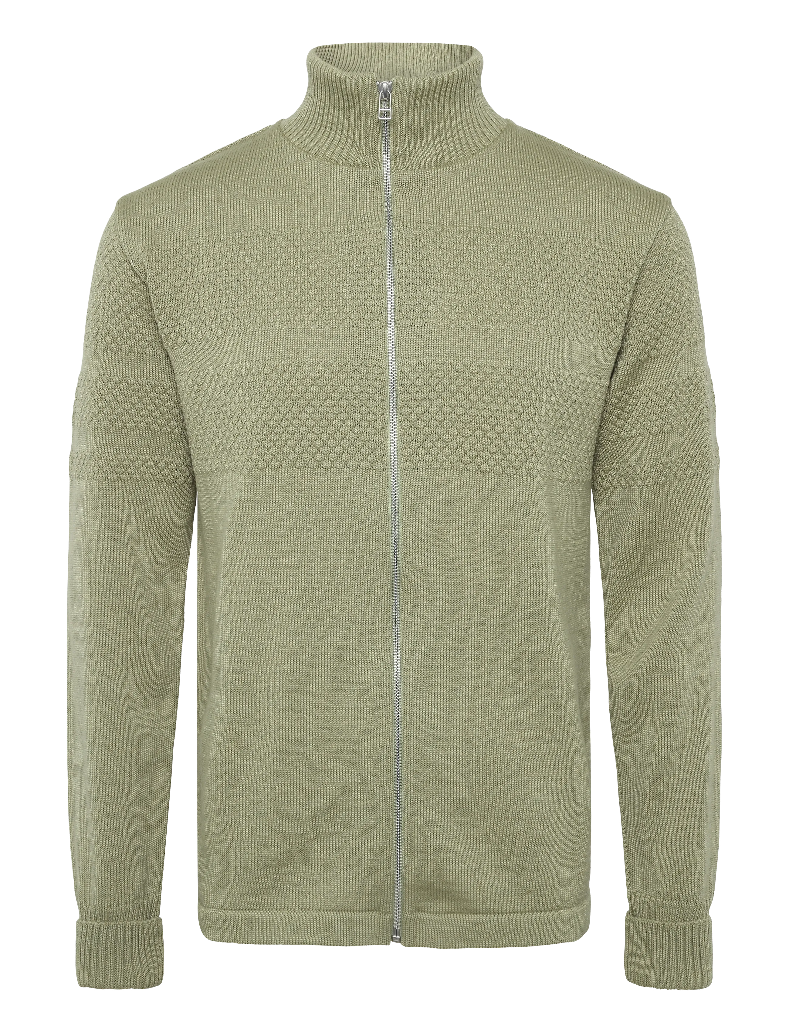 Mads Nørgaard Wool Klemens Zip Knit FAV - Strickmode - OVERLAND TREK / khaki/green