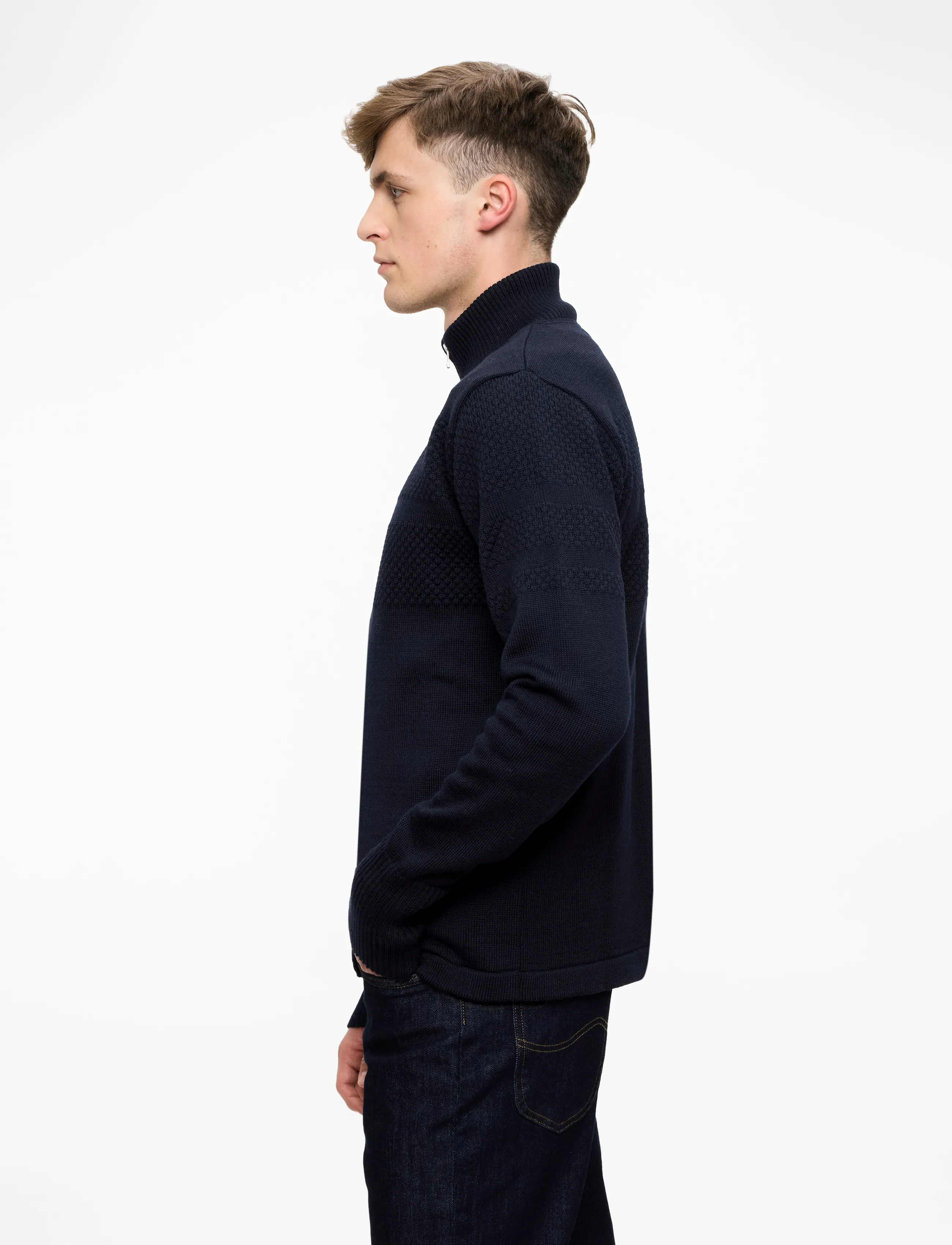 Mads Nørgaard - Wool Klemens Zip Knit - lukuga džemprid - sky captain - 3