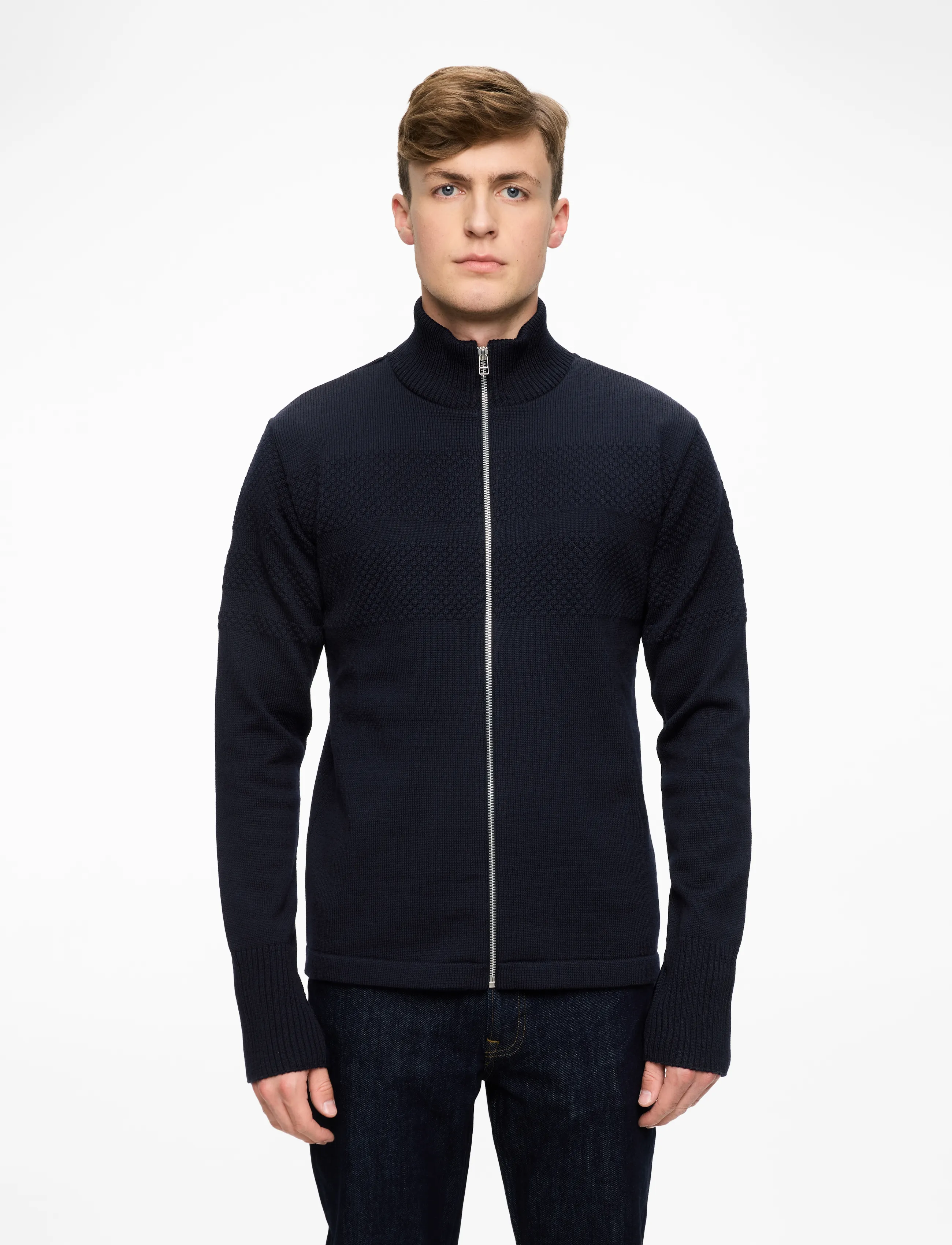 Mads Nørgaard Wool Klemens Zip Knit FAV - Forårsgarderobe - SKY CAPTAIN / navy
