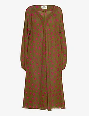 Mads Nørgaard - Bumpy Flower Bellini Dress - midiklänningar - brushed dot aop fir green - 0