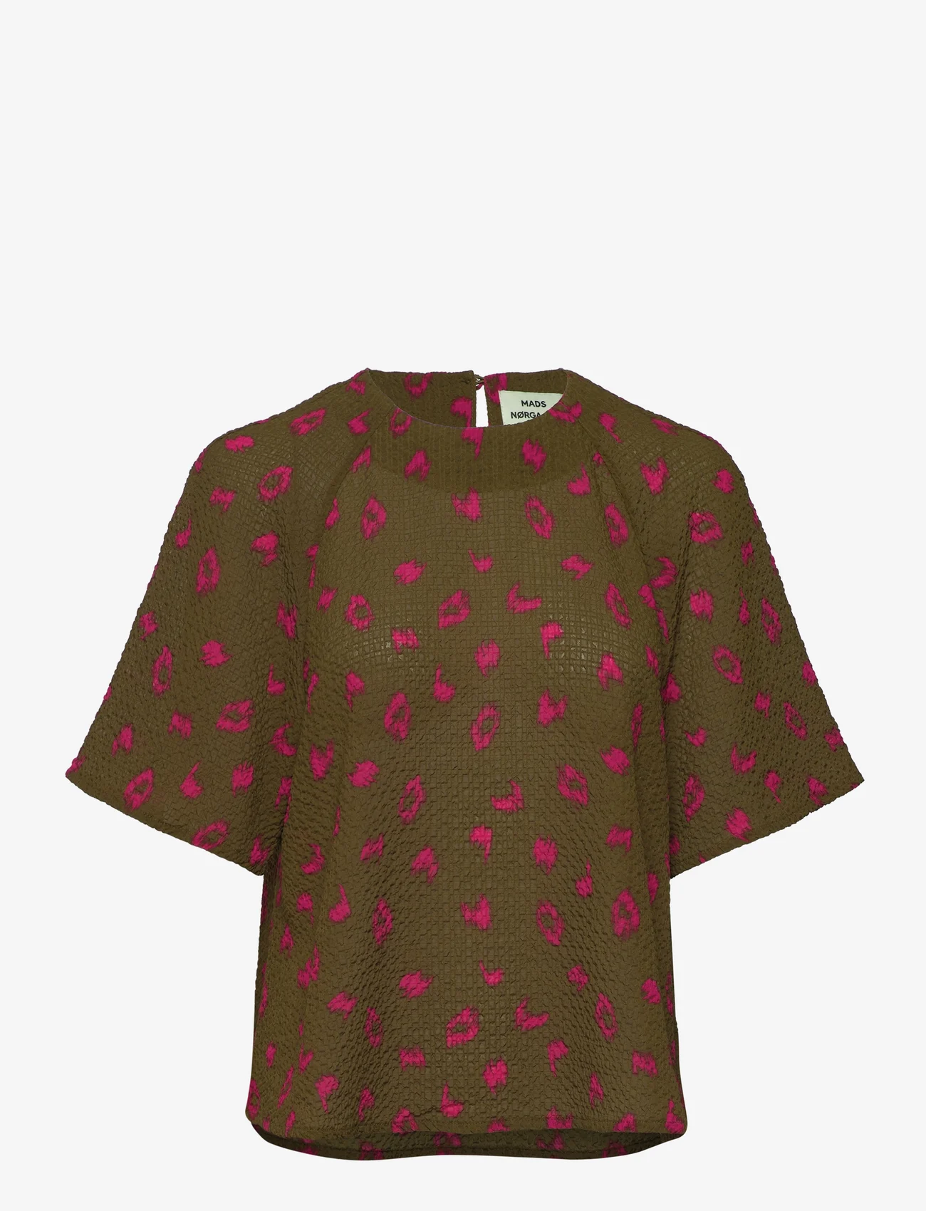 Mads Nørgaard - Bumpy Flower Rodgau Top - short-sleeved blouses - brushed dot aop fir green - 0