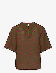 Mads Nørgaard - Bumpy Flower Rodgau Top - short-sleeved blouses - brushed dot aop fir green - 1