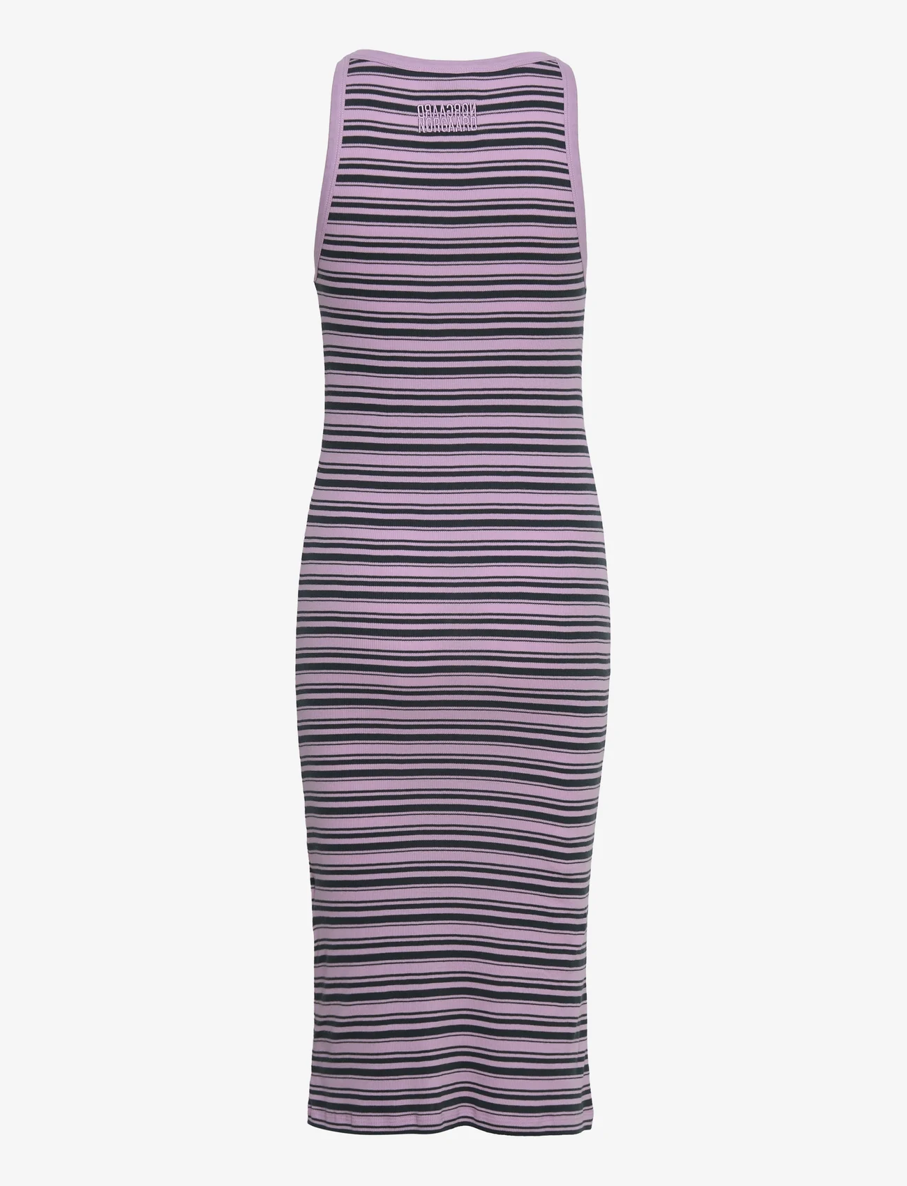 Mads Nørgaard - 2x2 Cotton Stripe Carina Dress - t-paitamekot - lavendula / magical forest - 1