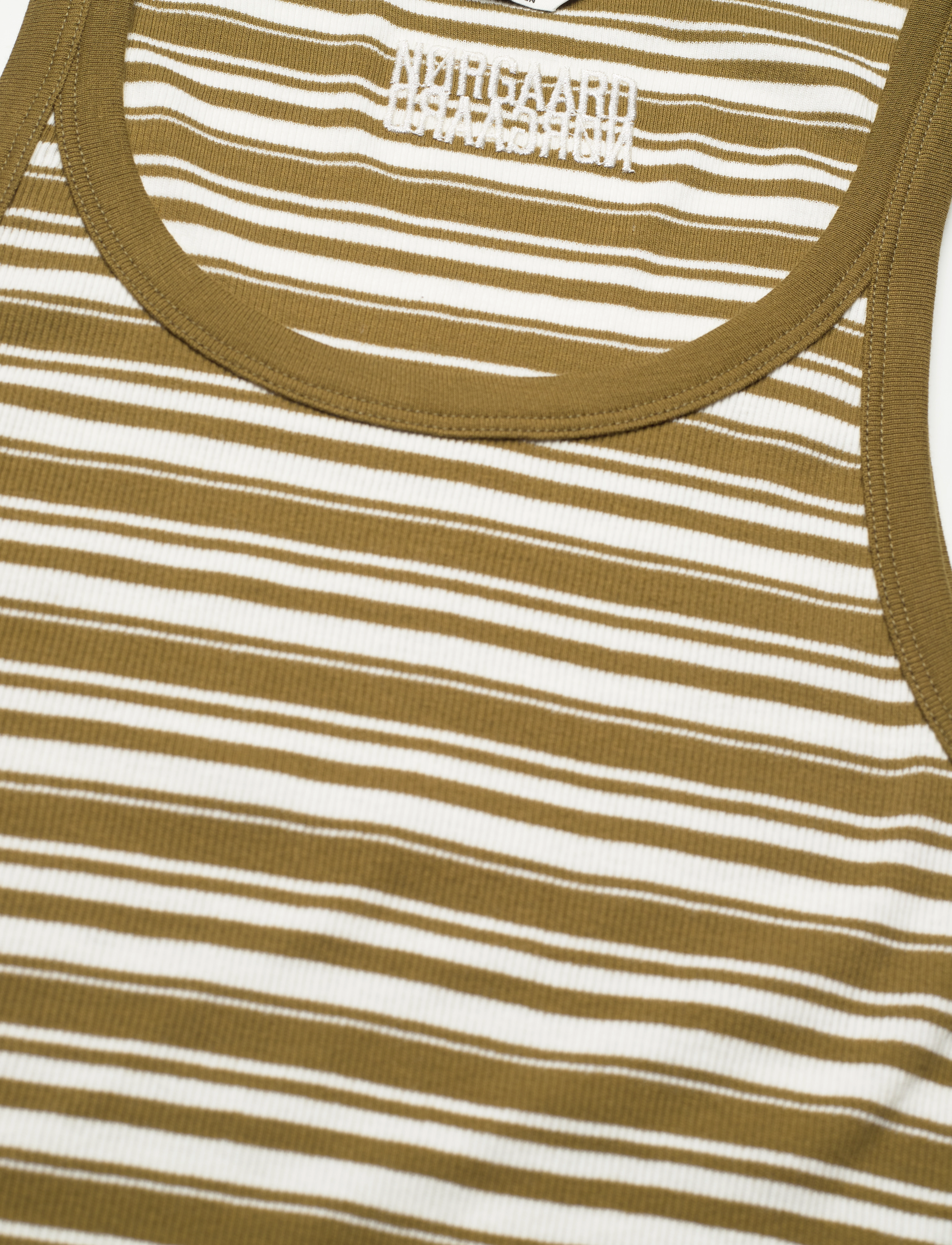 Mads Nørgaard - 2x2 Cotton Stripe Carina Dress - fir green / white alyssum - 2
