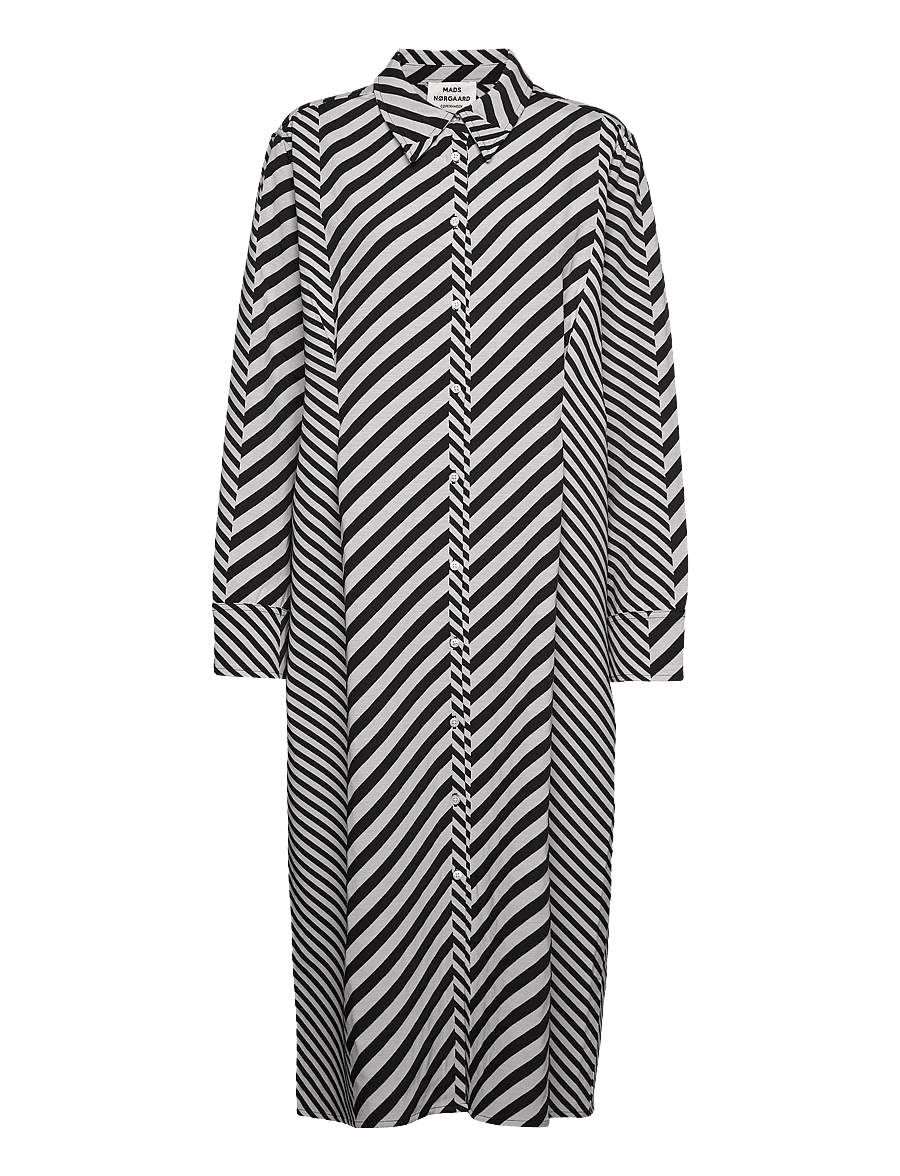 Mads Nørgaard - Mix Stripe Lora Dress - skjortklänningar - black/cloud dancer - 0