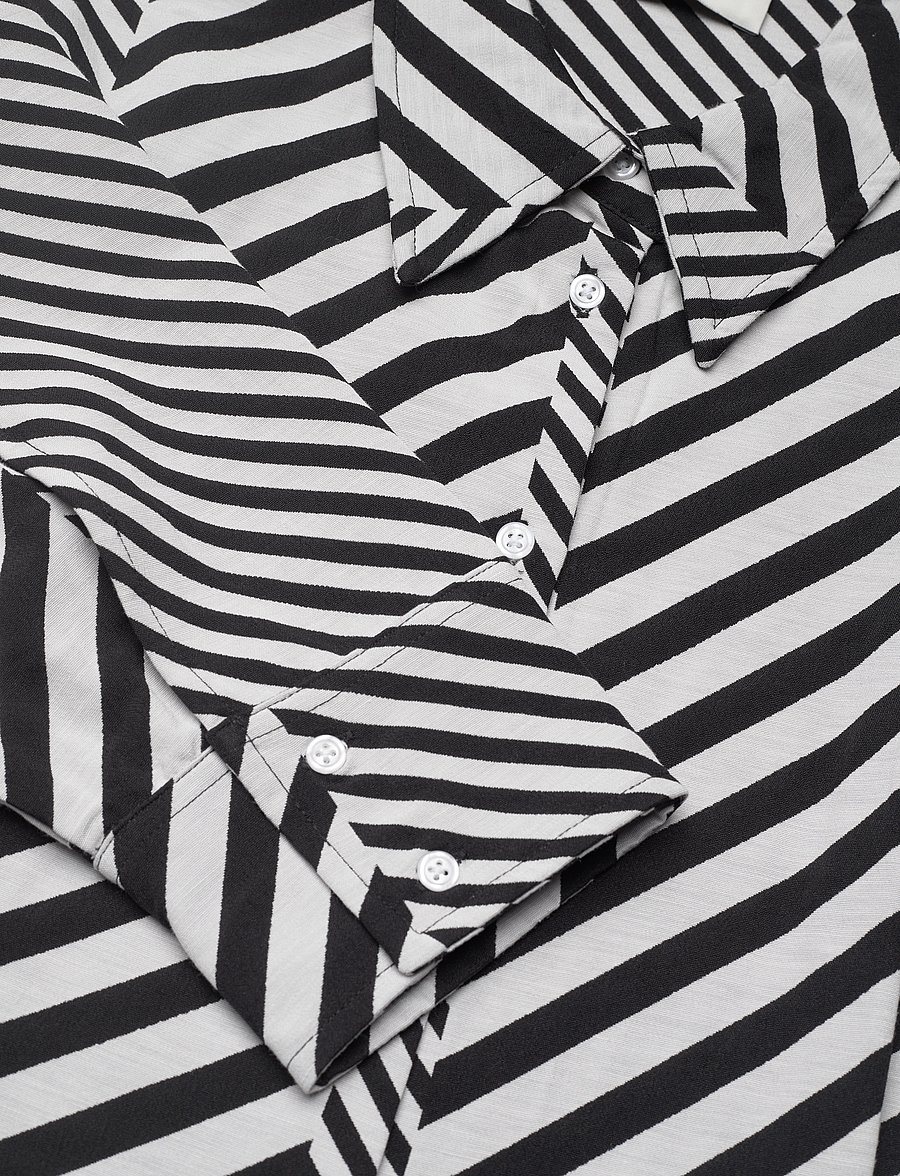Mads Nørgaard - Mix Stripe Lora Dress - skjortklänningar - black/cloud dancer - 2