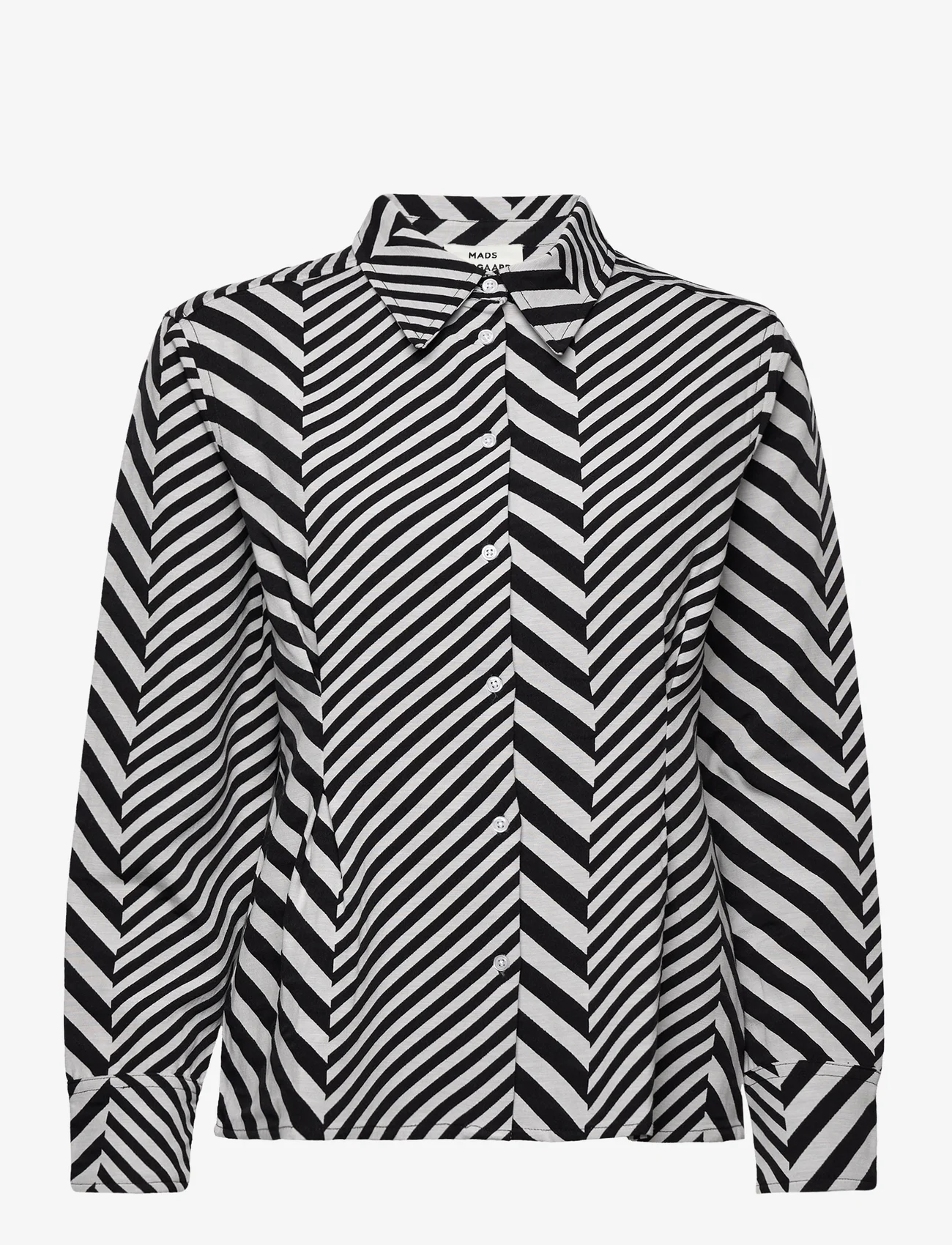 Mads Nørgaard - Mix Stripe Nollie Shirt - langermede skjorter - black/cloud dancer - 0