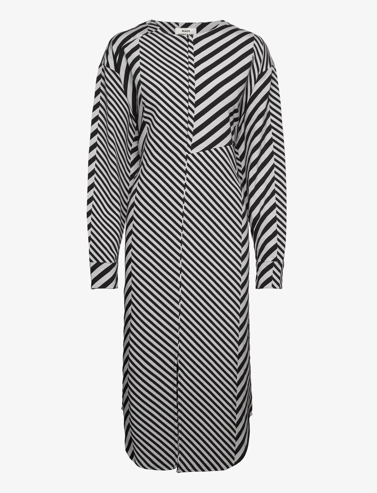 Mads Nørgaard - Mix Stripe Bailey Dress - t-shirt jurken - black/cloud dancer - 0