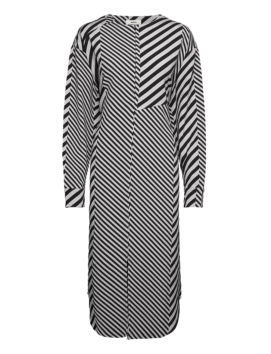 Mads Nørgaard - Mix Stripe Bailey Dress - midikleider - black/cloud dancer - 0