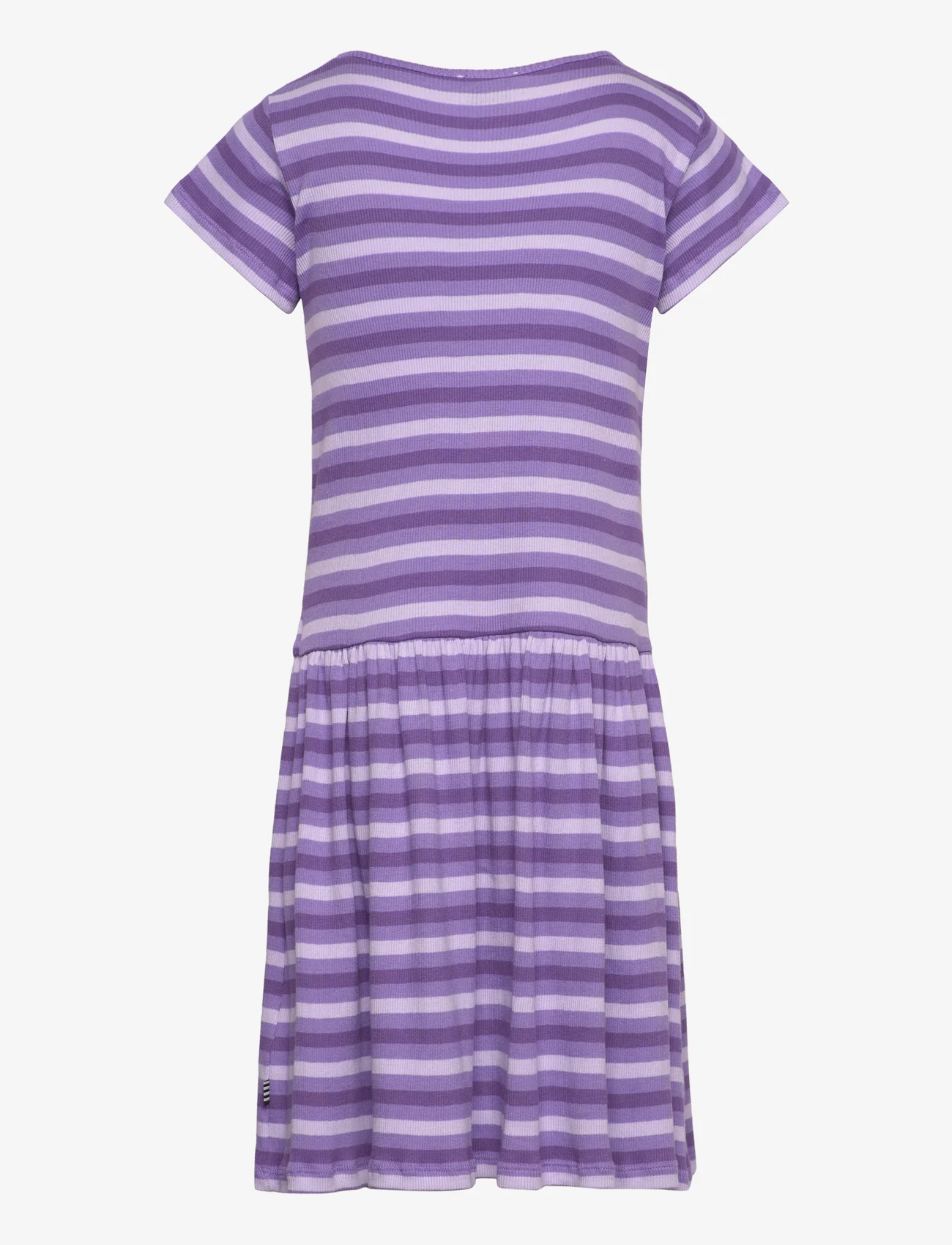Mads Nørgaard - 2x2 Cotton Stripe Daisina Dress - short-sleeved casual dresses - 2x2 stripe/paisley purple - 1