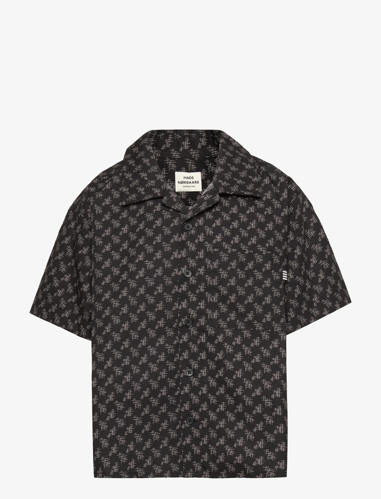 Mads Nørgaard - AOP Poplin Skully Shirt - kortærmede skjorter - black /vintage khaki aop - 0
