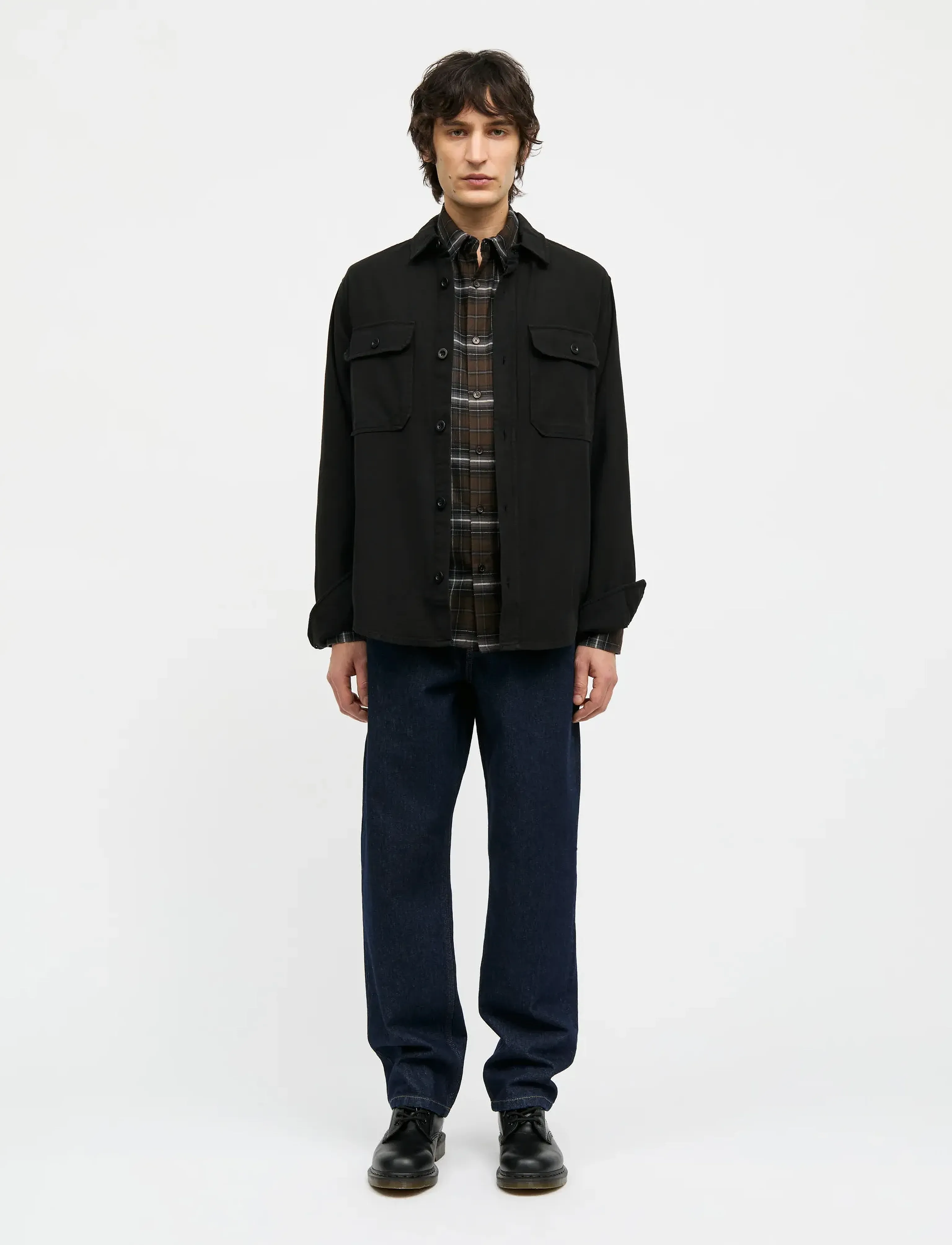 Mads Nørgaard Dyed Canvas Skyler Shirt Fav, S, Black, Overdele > Overtrøjer, Herre