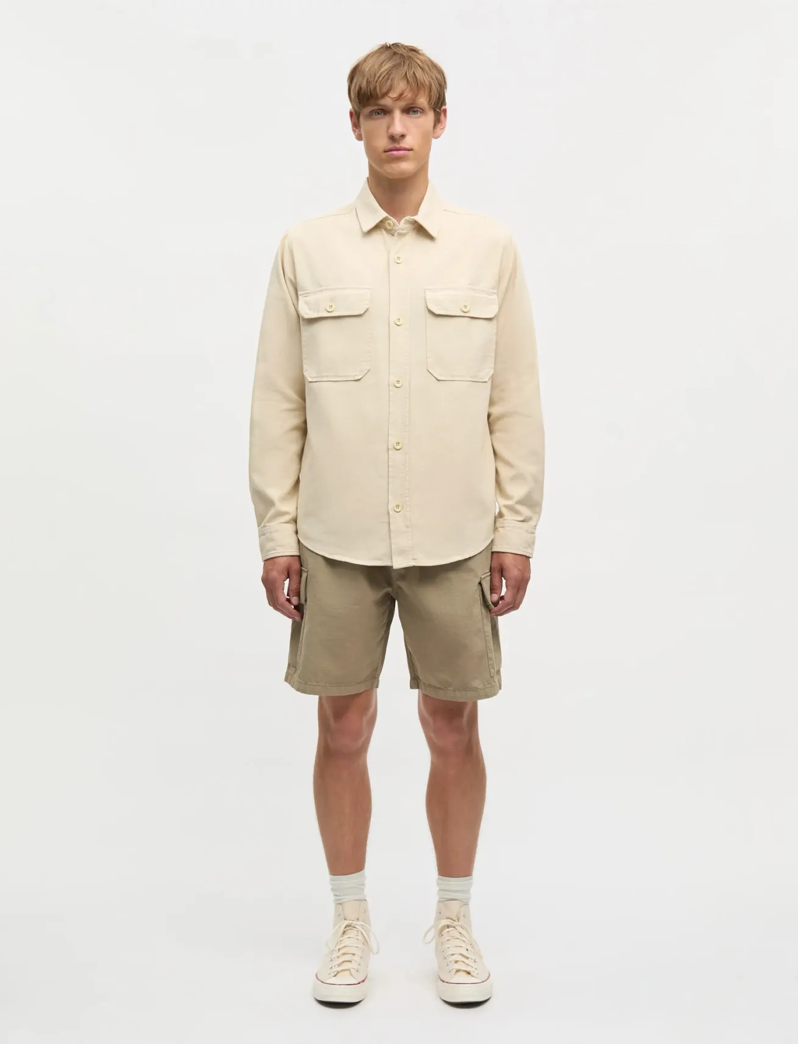 Mads Nørgaard Dyed Canvas Skyler Shirt FAV - Overshirts - CASTLE WALL / cream