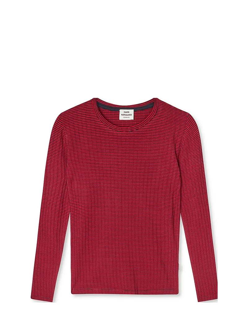 Mads Nørgaard - 5x5 Classic Stripe Talika Top - long-sleeved t-shirts - parisian night/high risk red - 1