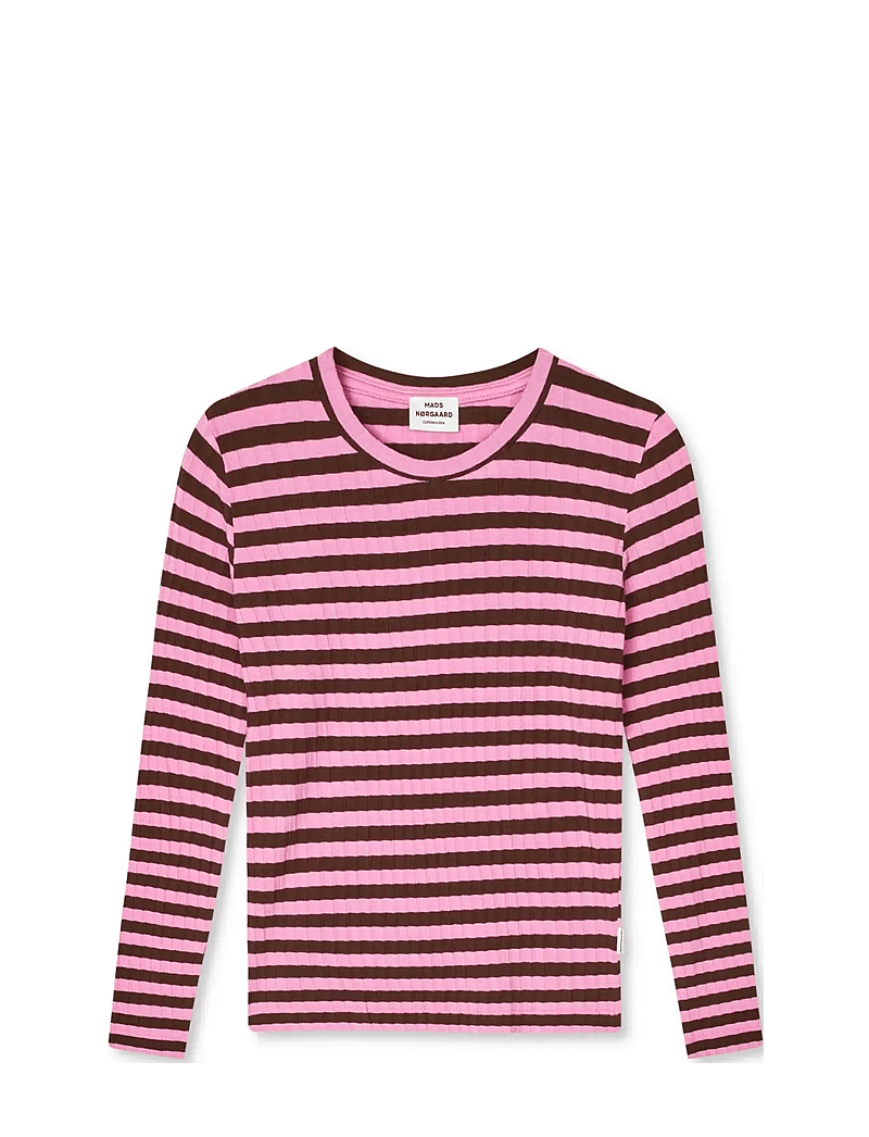 Mads Nørgaard - 5x5 Classic Stripe Talika Top - långärmade t-shirts - demitasse/fuchsia pink - 0