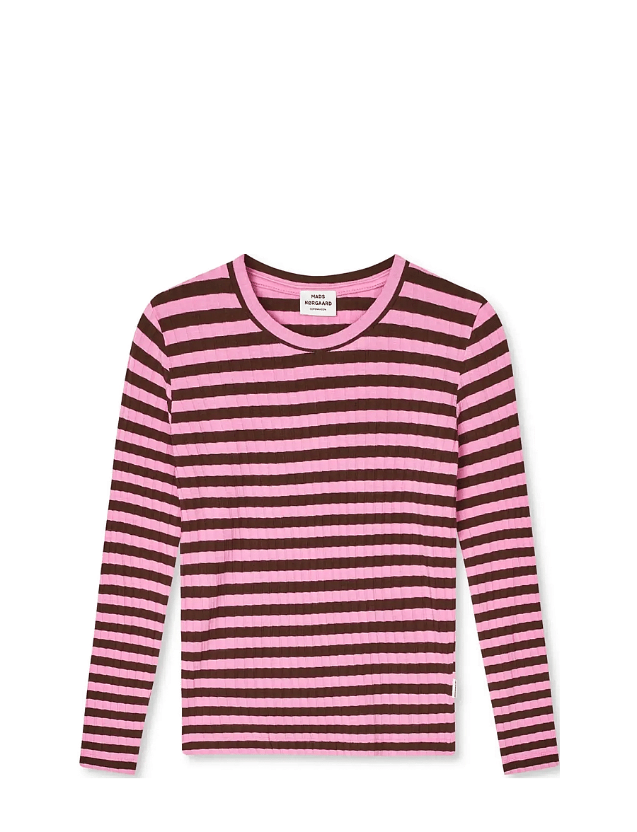 Mads Nørgaard - 5x5 Classic Stripe Talika Top - long-sleeved t-shirts - demitasse/fuchsia pink - 0