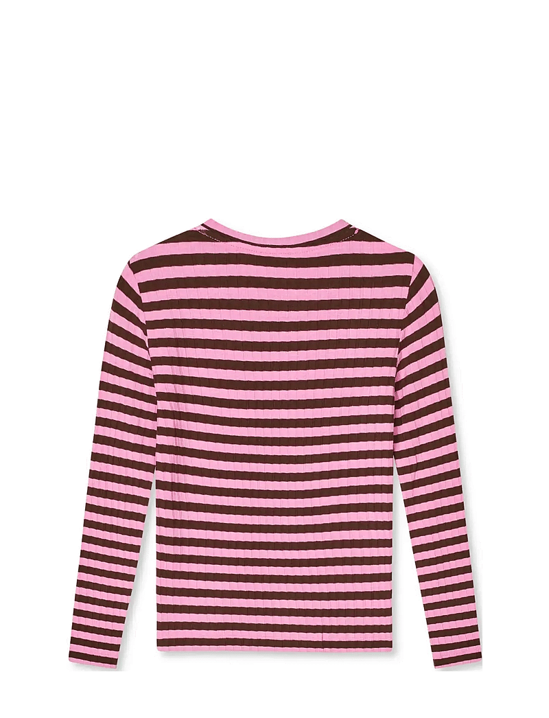 Mads Nørgaard - 5x5 Classic Stripe Talika Top - långärmade t-shirts - demitasse/fuchsia pink - 1
