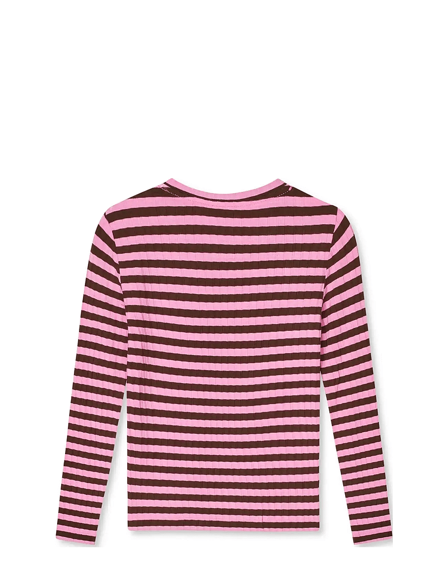 Mads Nørgaard - 5x5 Classic Stripe Talika Top - long-sleeved t-shirts - demitasse/fuchsia pink - 1