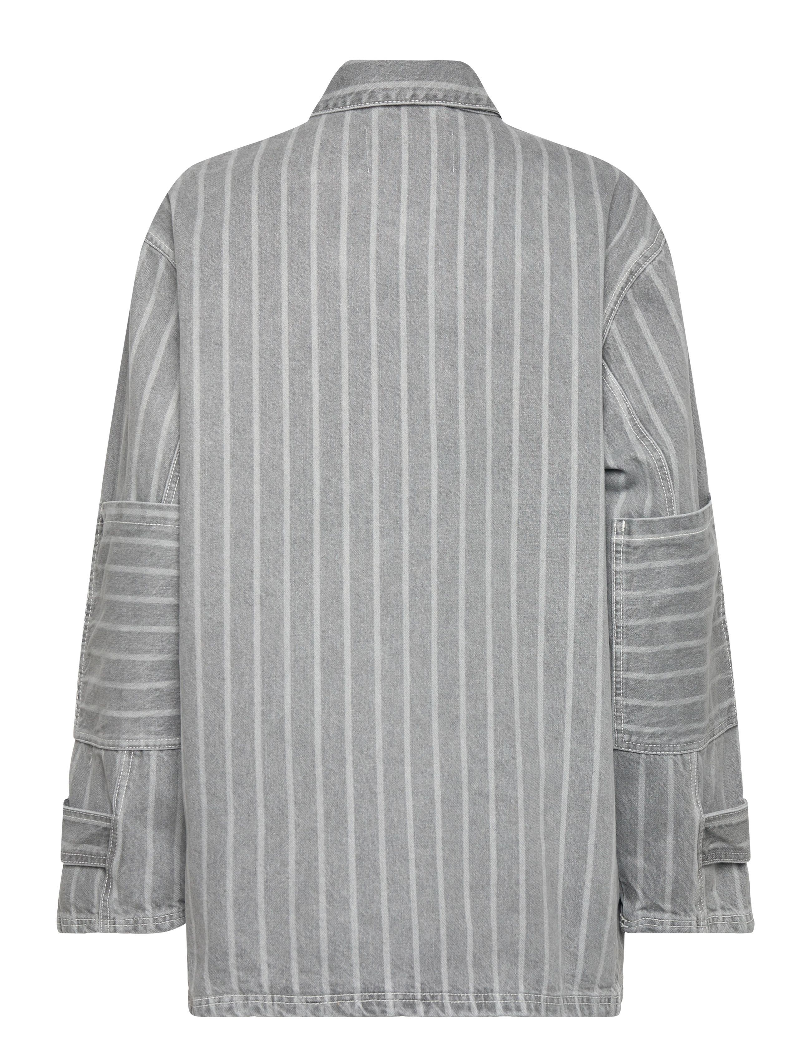 Mads Nørgaard - Grey Stripe Denim Johnny Jacket - grey - 1
