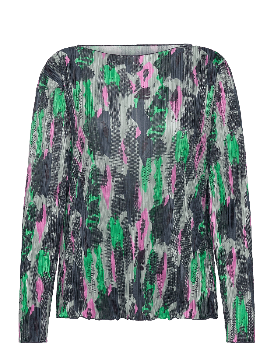 Mads Nørgaard - Dantel Hartha Top AOP - long sleeved blouses - mesh aop/andean toucan - 0