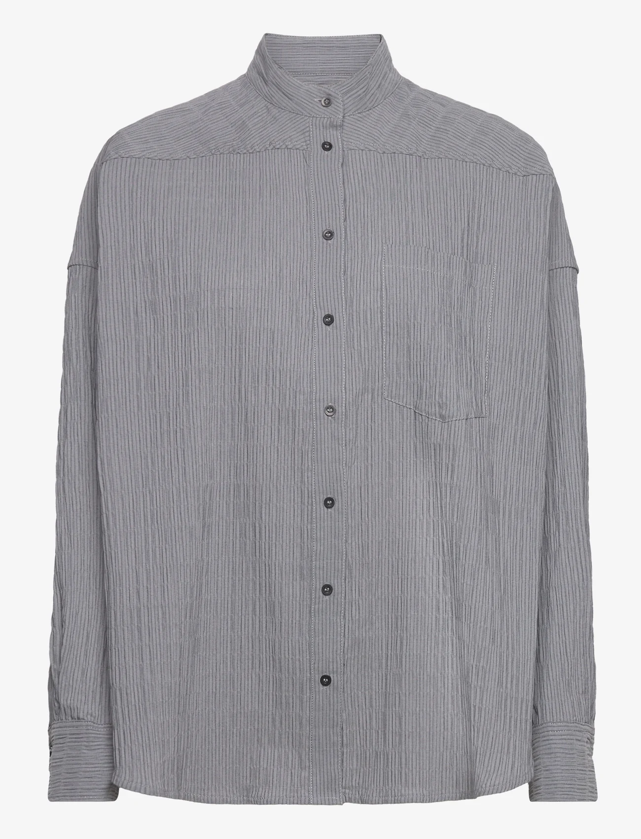 Mads Nørgaard - Crinckle Pop Fran Shirt - langermede skjorter - asphalt/black - 0