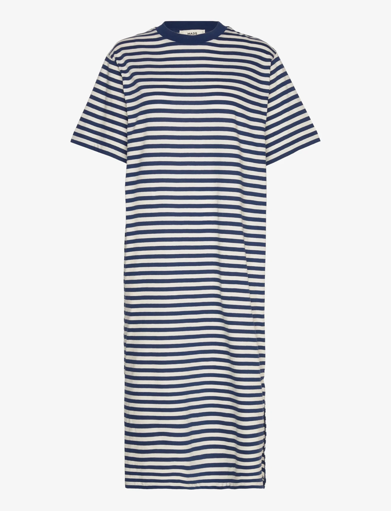 Mads Nørgaard - Single Organic Stripe Nou Dress - t-shirtklänningar - estate blue/cloud dancer - 0