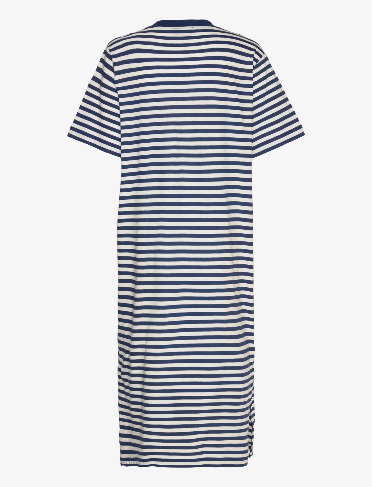Mads Nørgaard - Single Organic Stripe Nou Dress - t-shirt dresses - estate blue/cloud dancer - 1