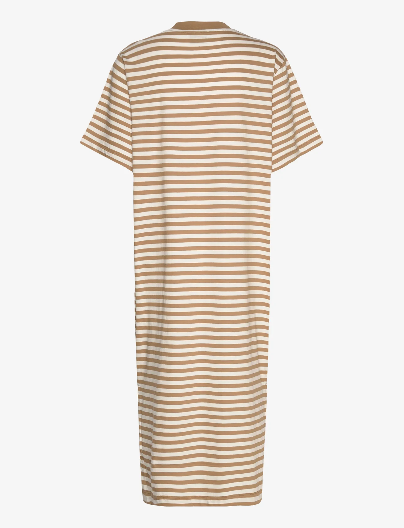 Mads Nørgaard - Single Organic Stripe Nou Dress - t-shirtklänningar - kelp/cloud dancer - 1