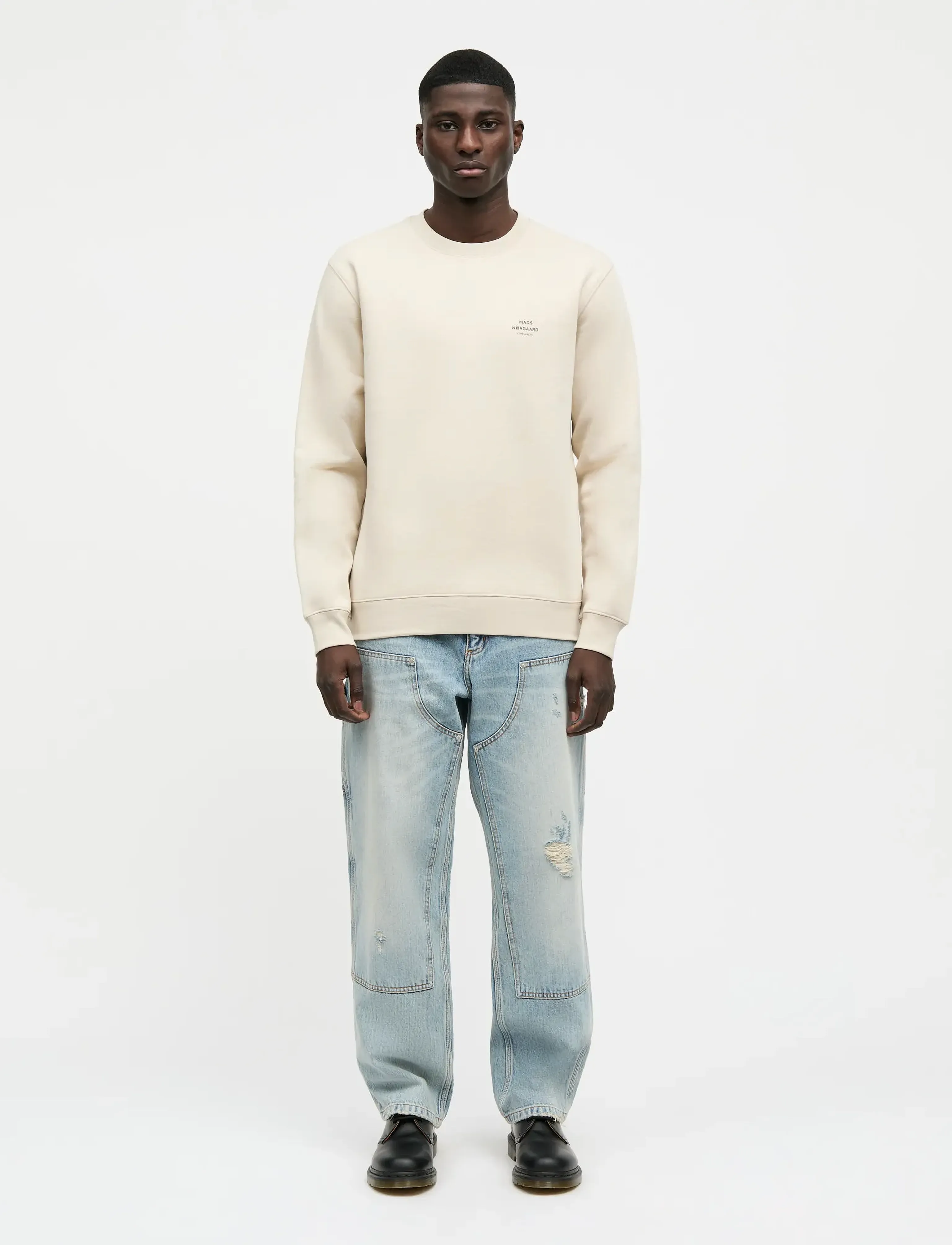 Mads Nørgaard Standard Crew Logo Sweat FAV - Tøj - RAINY DAY / cream