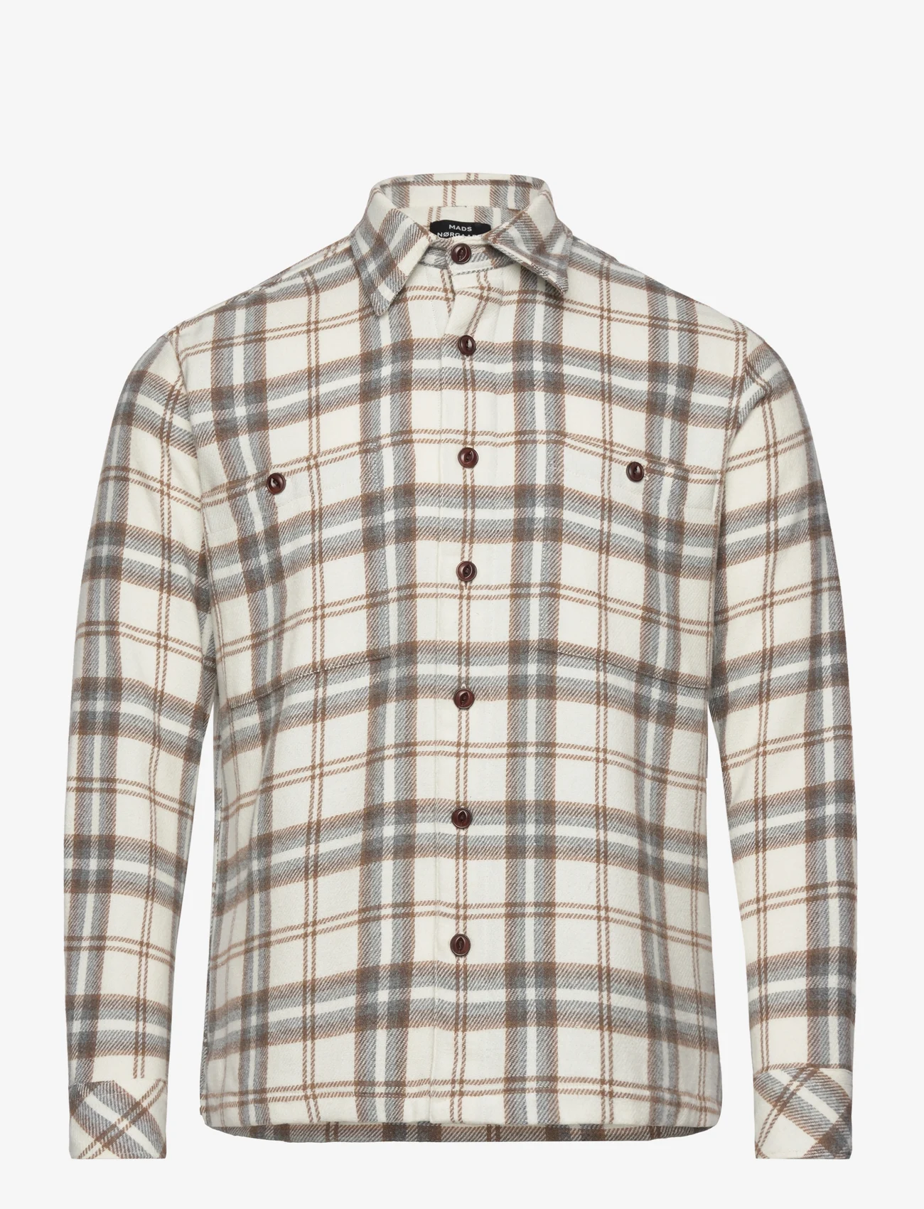 Mads Nørgaard - Soft Wool Roar Check Shirt - checkered shirts - almond milk check - 0