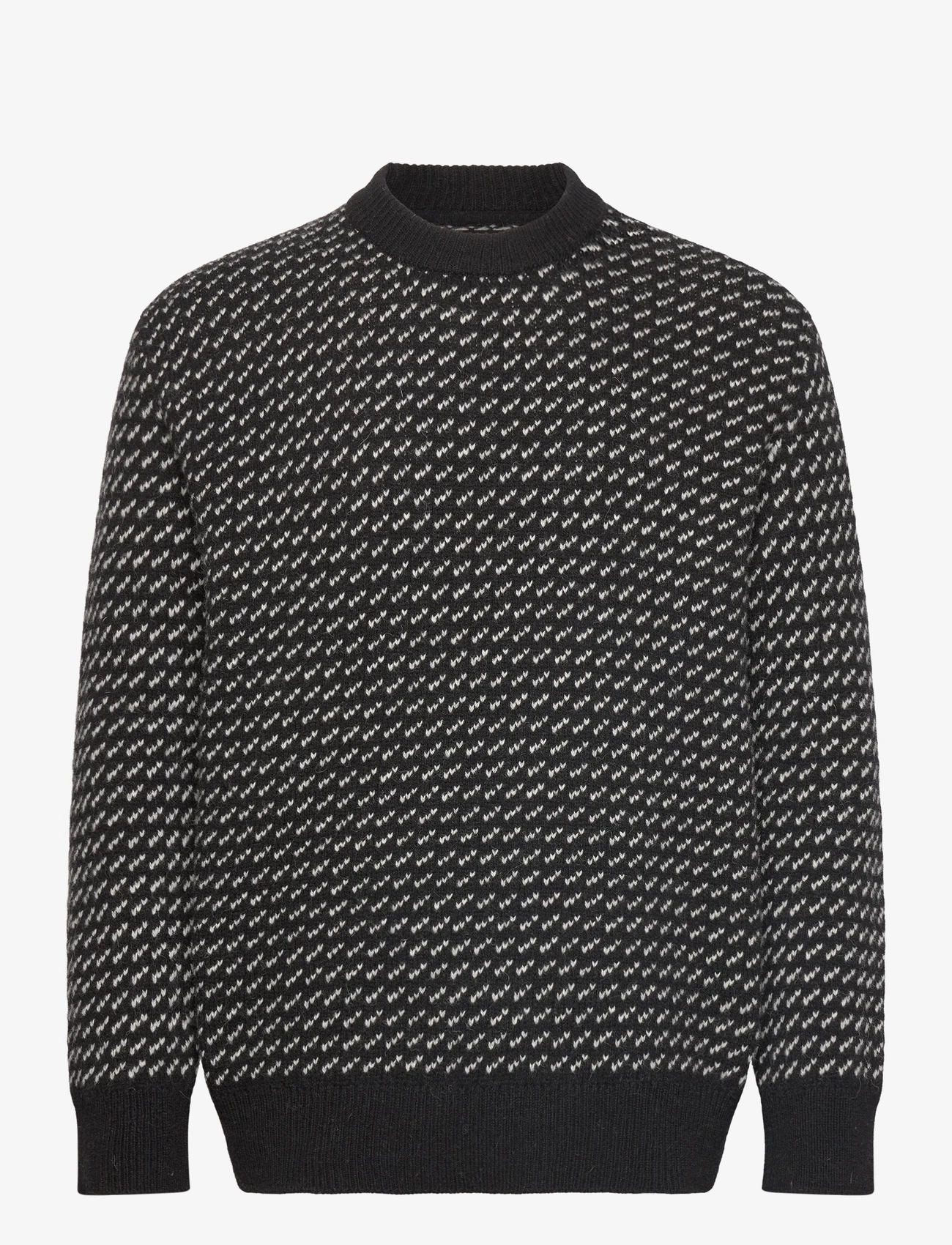 Mads Nørgaard - Shetland Gustav Lusekofte Knit - megztinis su apvalios formos apykakle - black/grey melange - 0