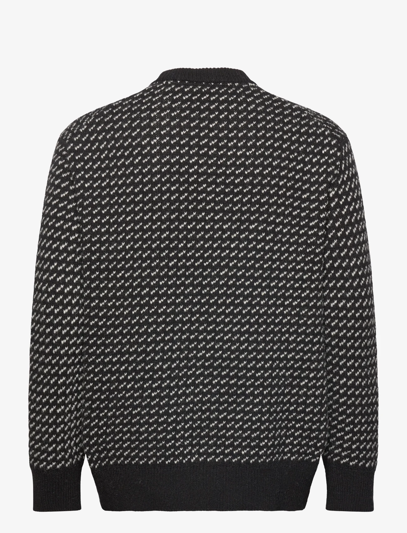 Mads Nørgaard - Shetland Gustav Lusekofte Knit - megztinis su apvalios formos apykakle - black/grey melange - 1