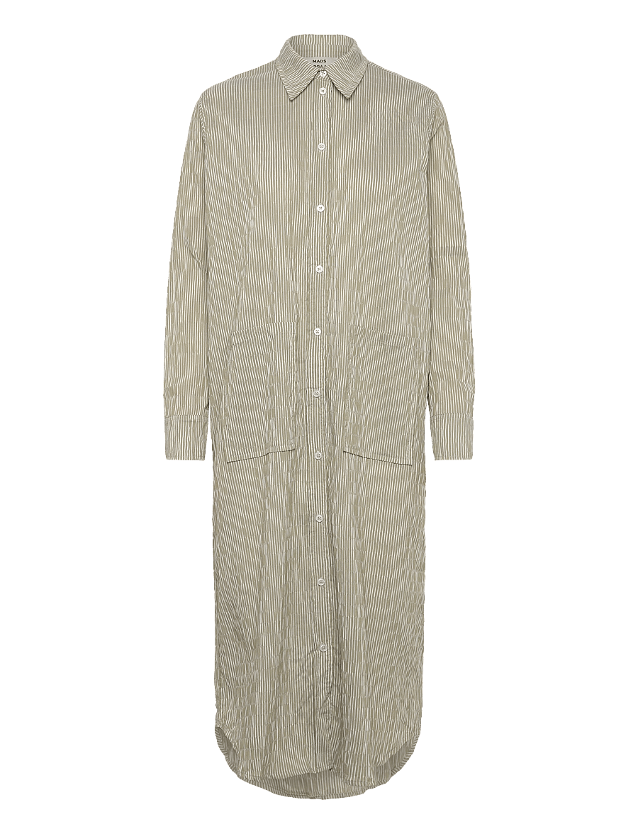 Mads Nørgaard - Crinckle Pop Zindi Dress - skjortklänningar - olive branch/cloud dancer - 0